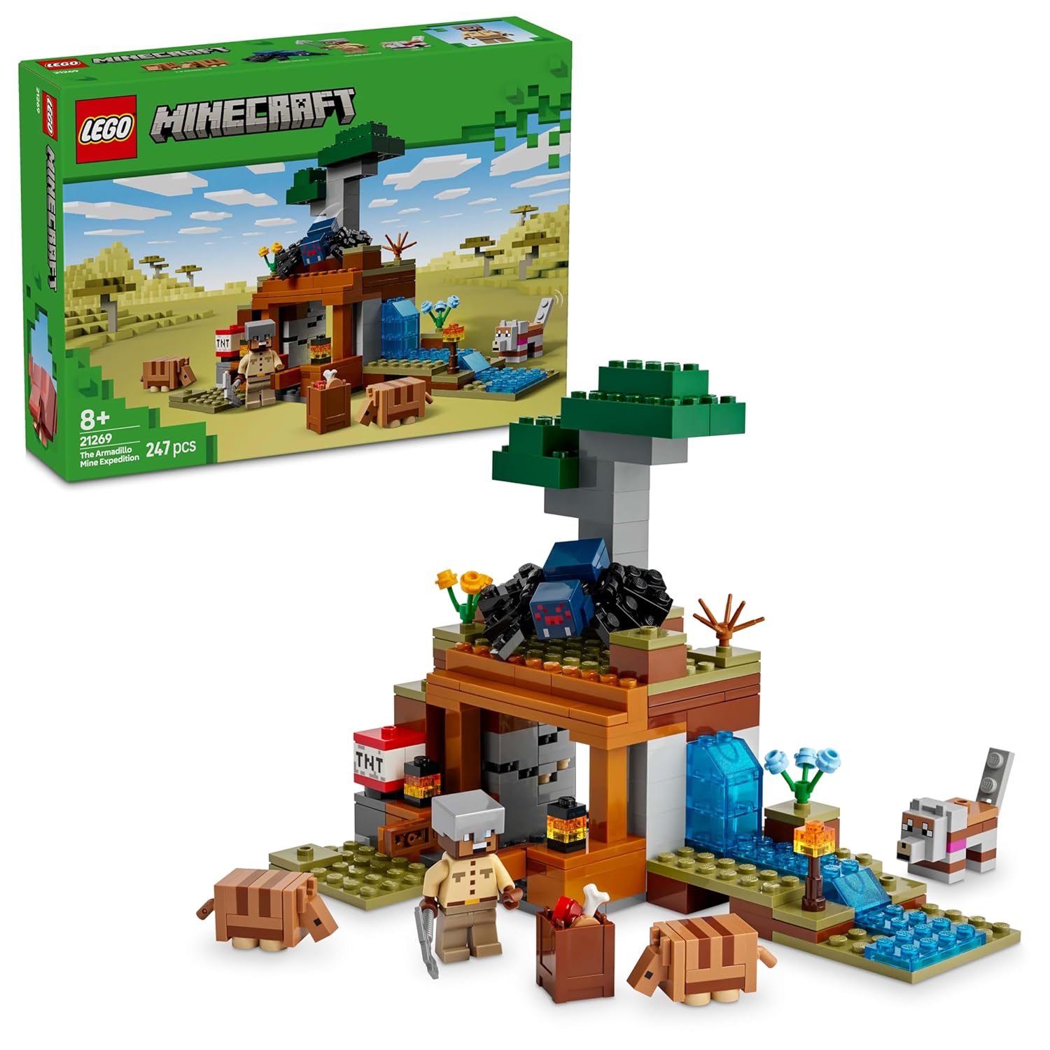 LEGO Minecraft The Armadillo Mine Expedition Set - Building Toy for 8+ Year Old Girls & Boys, with Cave Spider and Wolf Figures for Pretend Play - Birthday Gift Idea 21269