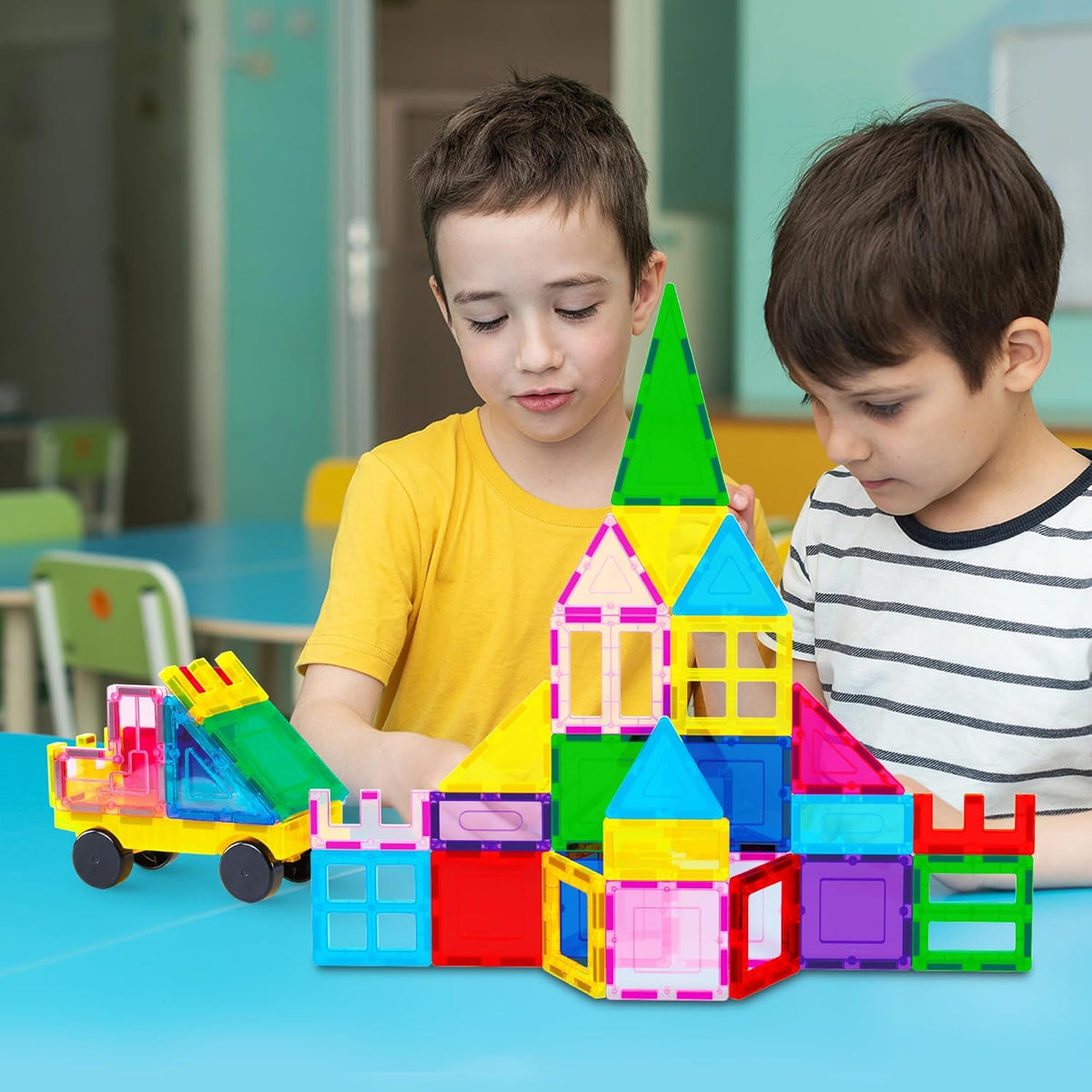 PicassoTiles 101pc Magnetic Tile Building Blocks with Car Base Drawstring Carry Toy Storage Bag Magnetized Block for Kids Magnet ToySet Educational STEM Learning Child Brain Development Ages 3+ PC101