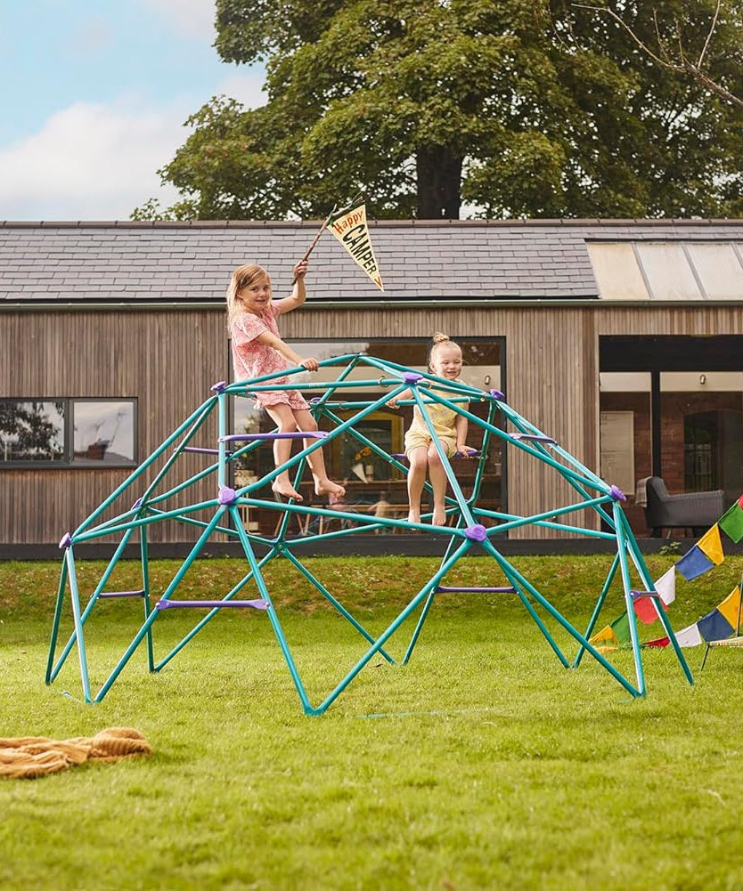 قبة معدنية للتسلق من Plum Phobos، سهلة التجميع في الفناء الخلفي ذات شكل هندسي مع سعة وزن 250 كجم، لعبة صالة ألعاب رياضية خارجية مناسبة للأطفال من الأولاد والبنات من سن 3 سنوات فما فوق