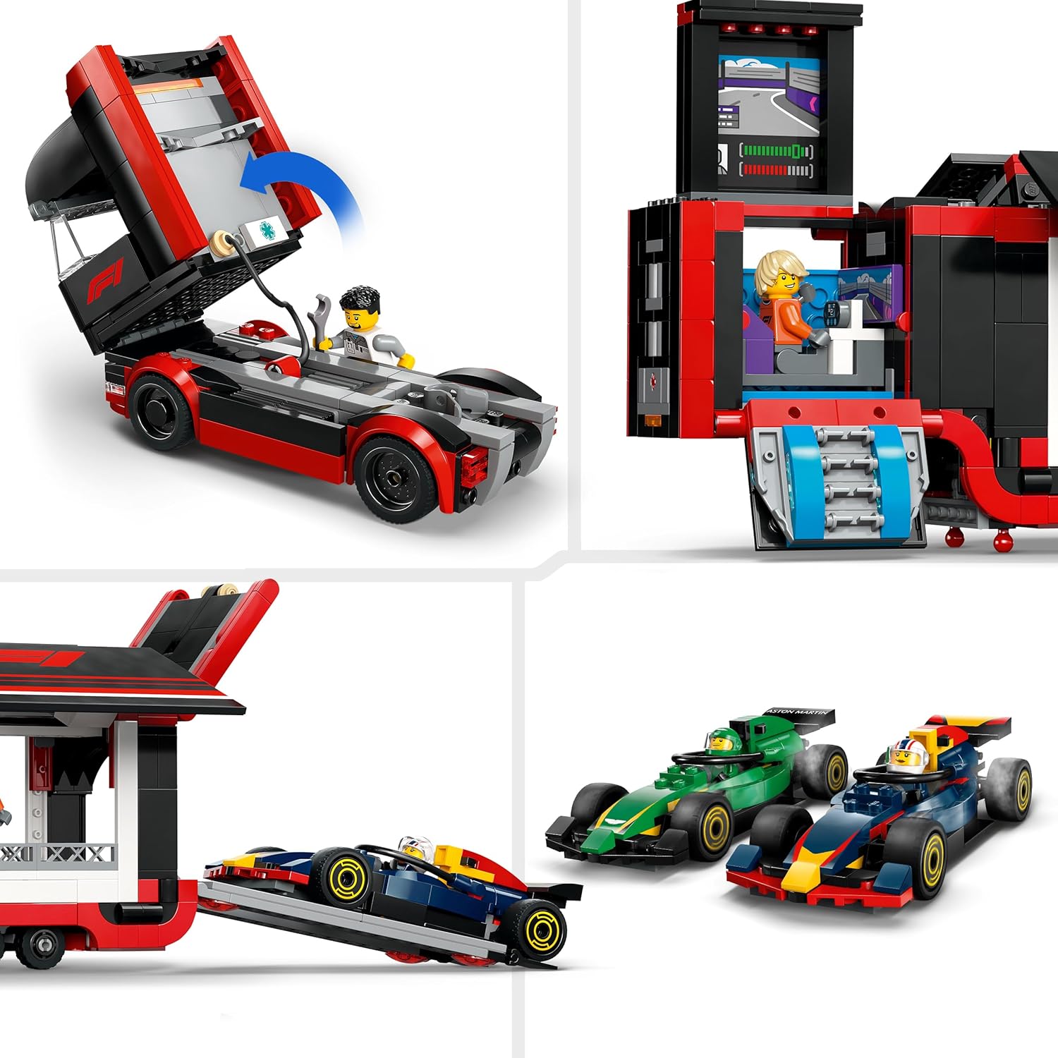 LEGO City F1 Truck with RB20 & AMR24 F1 Cars - Car Transporter Toy for RB & Aston Martin Formula 1 Teams - Incl. 2 Drivers & Race Simulator - Gifts for 8+ Year Old Boys & Girls - 60445