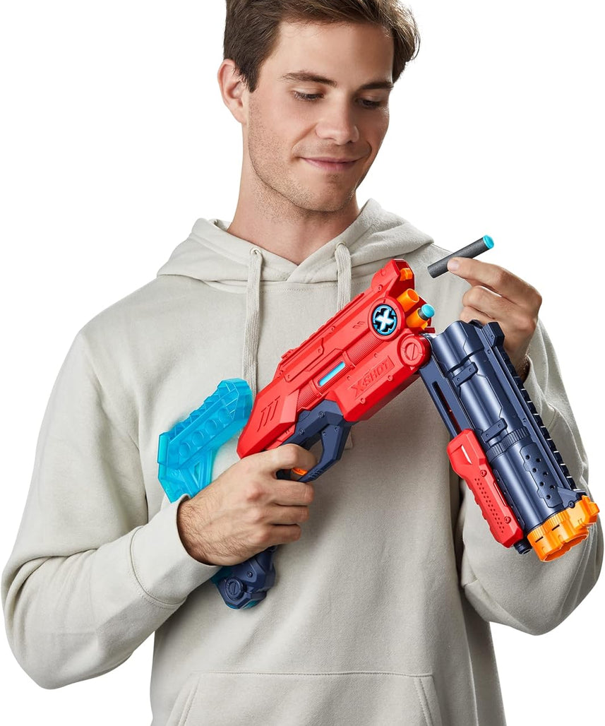 مسدس سهام XSHOT Excel Vigilante أحمر من الفوم، مزود بمضخة مزدوجة الماسورة، سريع الإطلاق، يتضمن 24 سهمًا و4 أهداف، بمخزون قابل للتعديل، مدى طويل 90 قدمًا، لعبة قتال للأطفال والمراهقين والبالغين