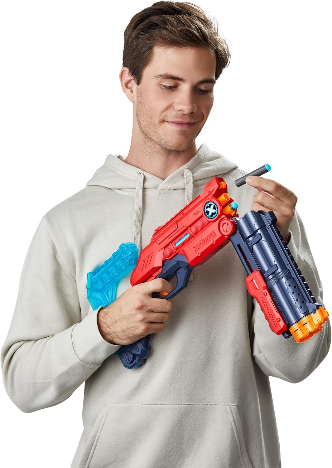 مسدس سهام XSHOT Excel Vigilante أحمر من الفوم، مزود بمضخة مزدوجة الماسورة، سريع الإطلاق، يتضمن 24 سهمًا و4 أهداف، بمخزون قابل للتعديل، مدى طويل 90 قدمًا، لعبة قتال للأطفال والمراهقين والبالغين