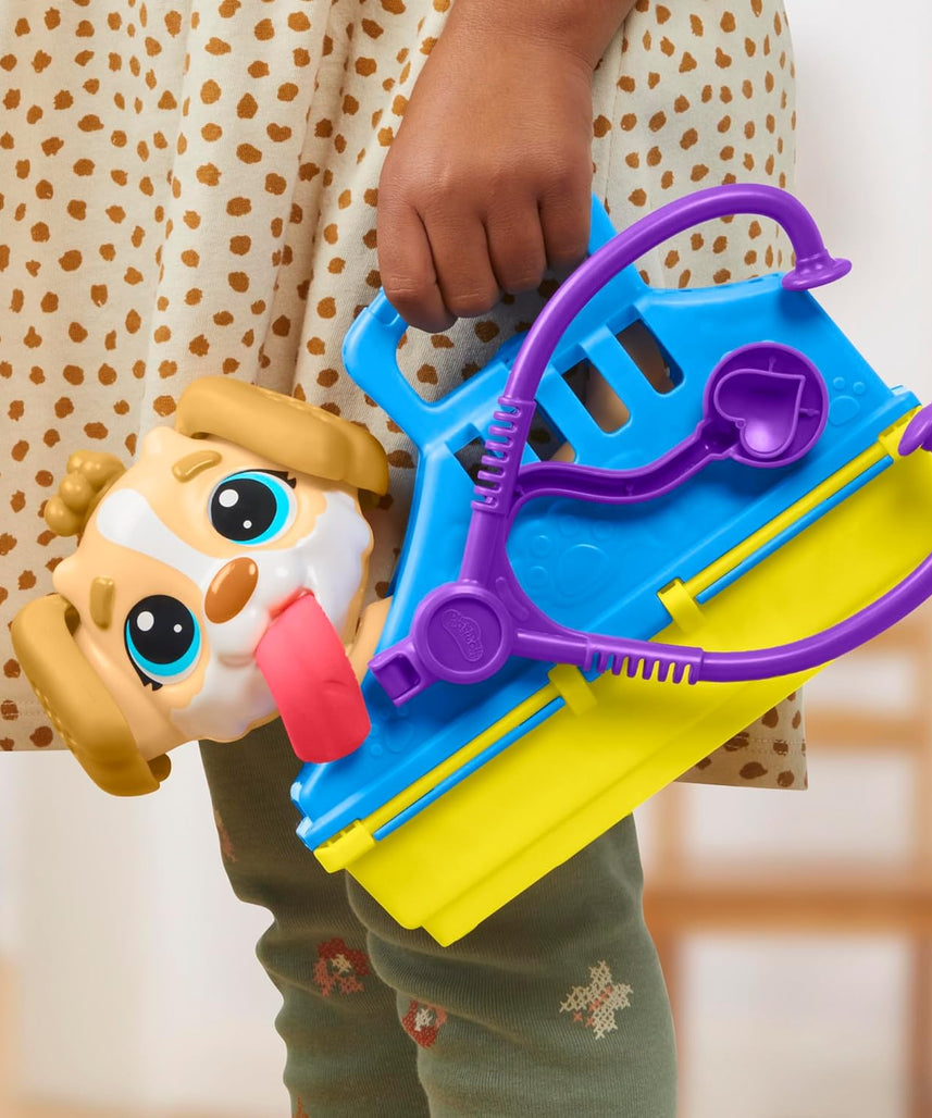 مجموعة لعب بلاي دوه للعناية والحمل البيطري، كلب لعبة، 10 أدوات بيطرية، 5 ألوان مركبة للنمذجة، حامل تخزين، مجموعة أدوات بيطرية تظاهرية، فنون وحرف غير سامة، للأطفال من سن 3 سنوات فما فوق