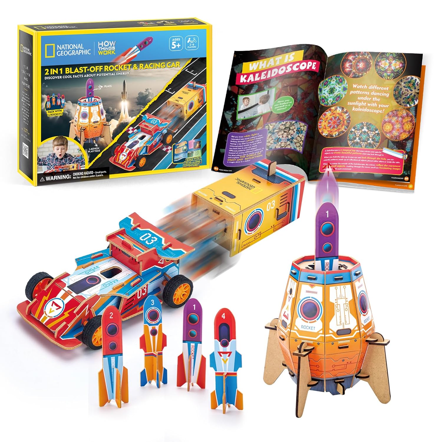 National Geographic 3D Puzzle 2In1 Blast-Off Rocket & Racing Car 59-Pieces by Cubic Fun, STEM Learning, Build Things with Read-Along Adventure, Educational Puzzle, Learn & Fun Toys, For Kids 5 Years+