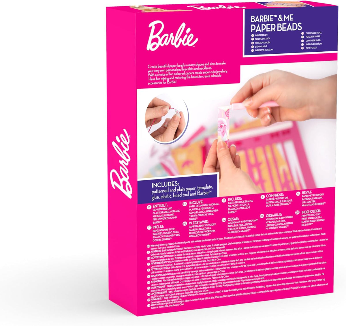 Barbie Paper Beads With Doll, Creative Paper Bead Craft Set, Includes Beads and Paper Materials, Colorful Craft Activity for Kids, No Batteries Required, Pink Design, Model BRB23-2448-SI