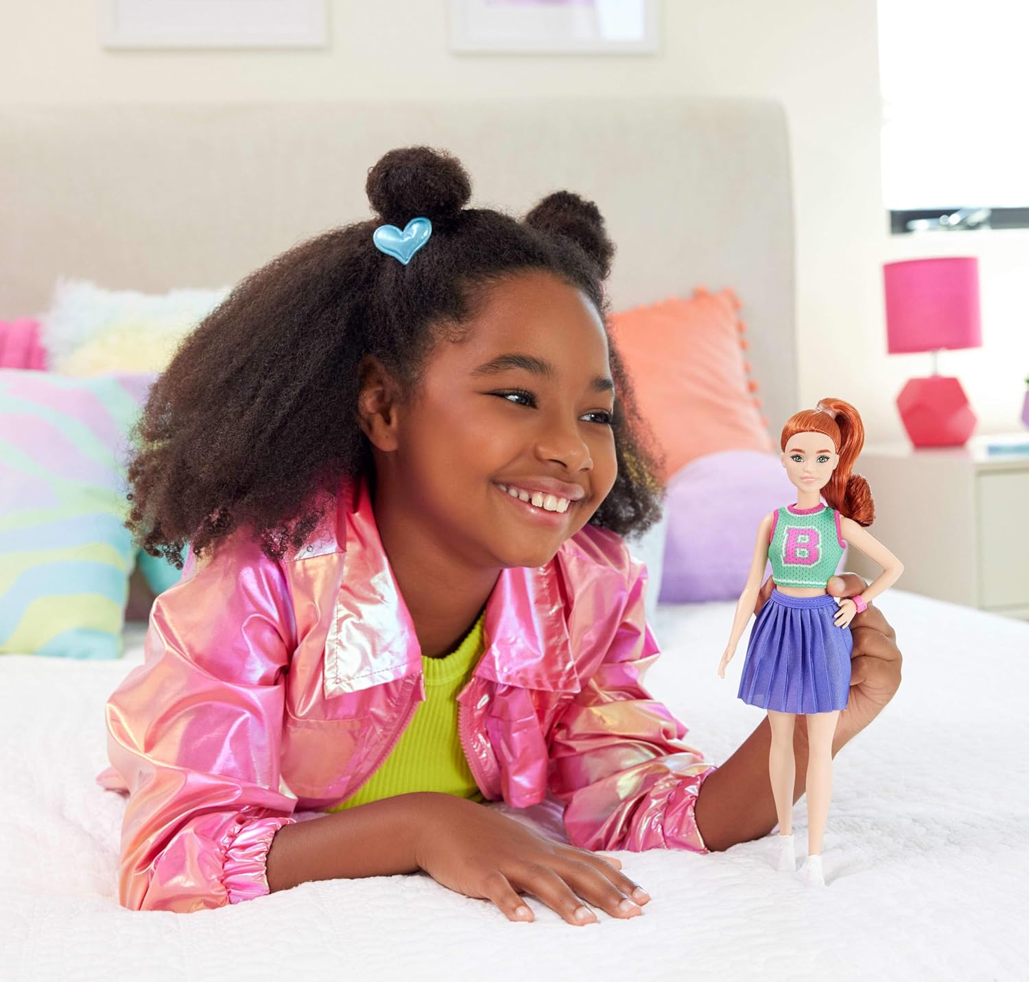 Barbie Fashionistas Doll #232 with Red Hair, Sporty “B” Jersey Top, Pleated Purple Skirt, Watch and Sneakers