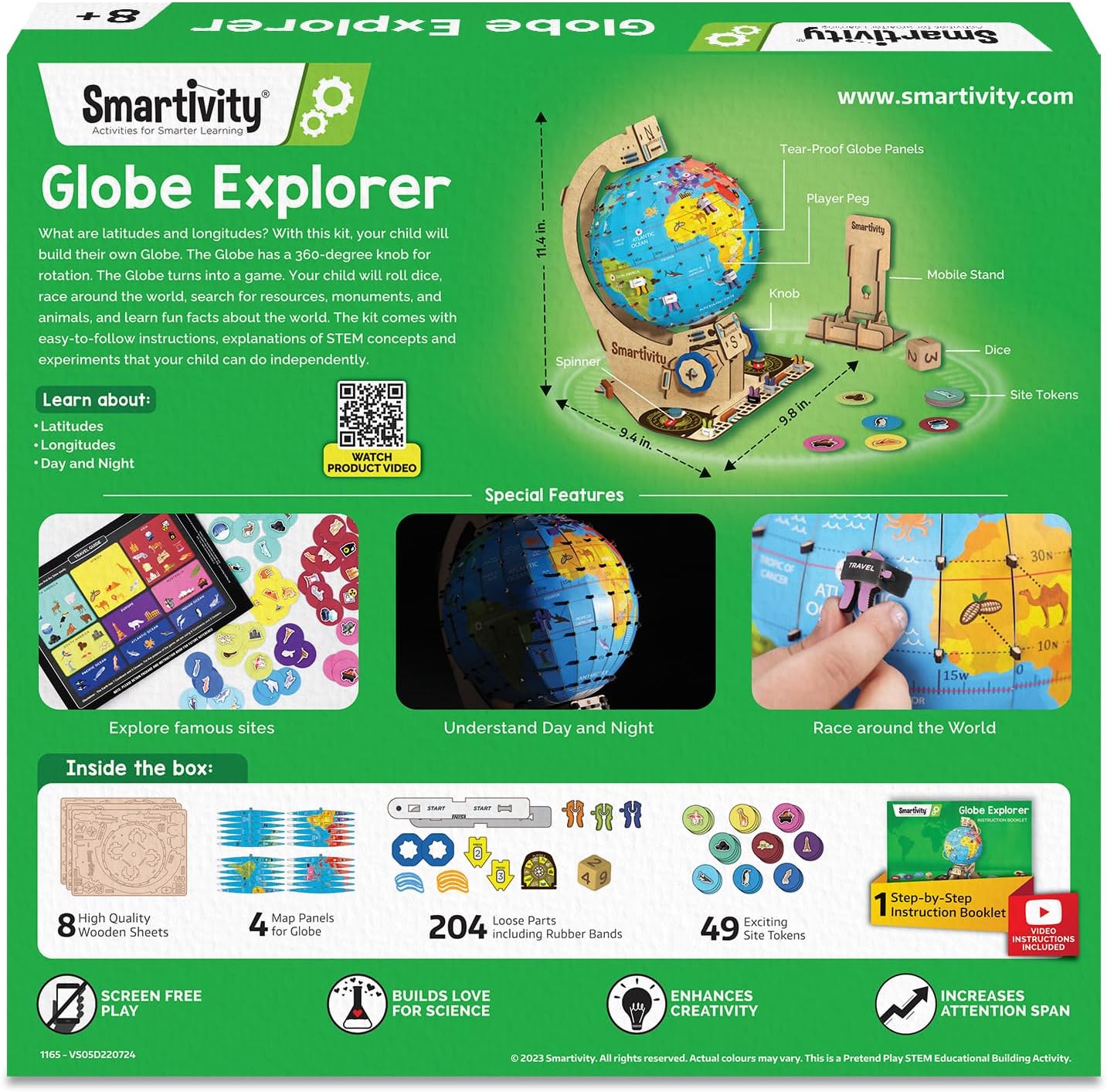 Smartivity Interactive Globe Model for Kids 8-14 Years Old | Build Your Own Globe with 1000+ Facts About Animals, Monuments, Places I Birthday Gift for Boys & Girls I Educational Toy for Kids