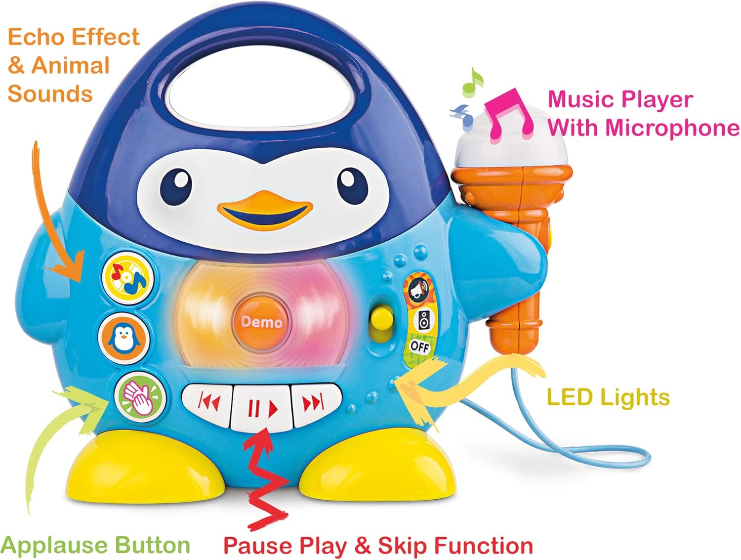 Winfun Penguin Kids Music Player Toy with Echo Microphone Lights and Animal Sounds 18M+