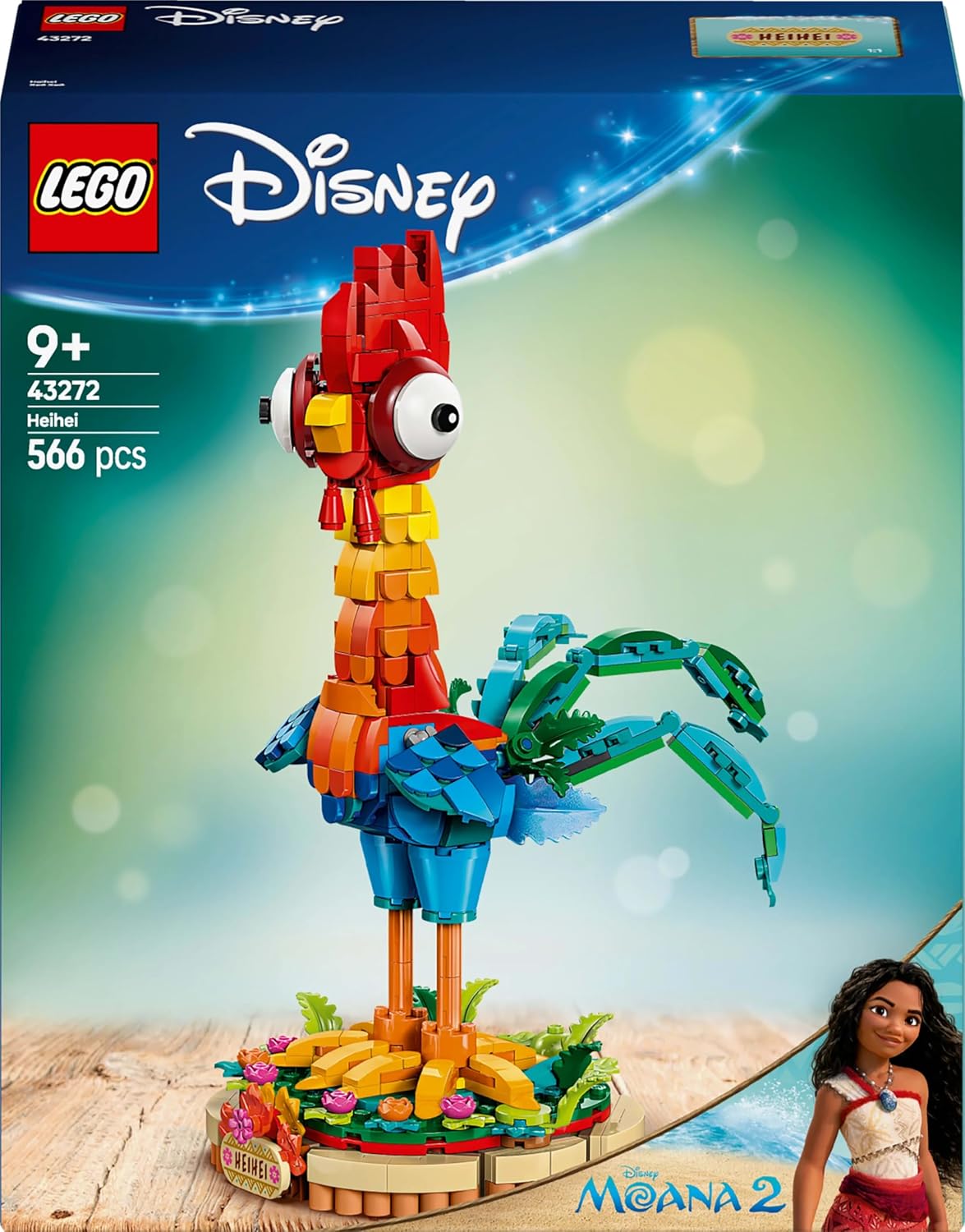 LEGO | Disney Moana 2 Heihei Building Toy - Play and Display Animal Figure with a Rotating Head, Posable Wings & Tail Feathers plus a Stand - Ramadan Gift for 9+ Year Old Girls - 43272