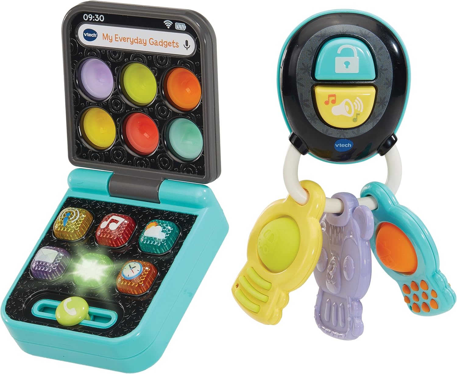VTech Baby My Everyday Gadgets Pretend Play Phone and Keys Learning Toy with Lights Sounds and Textures Multicolor 3m+