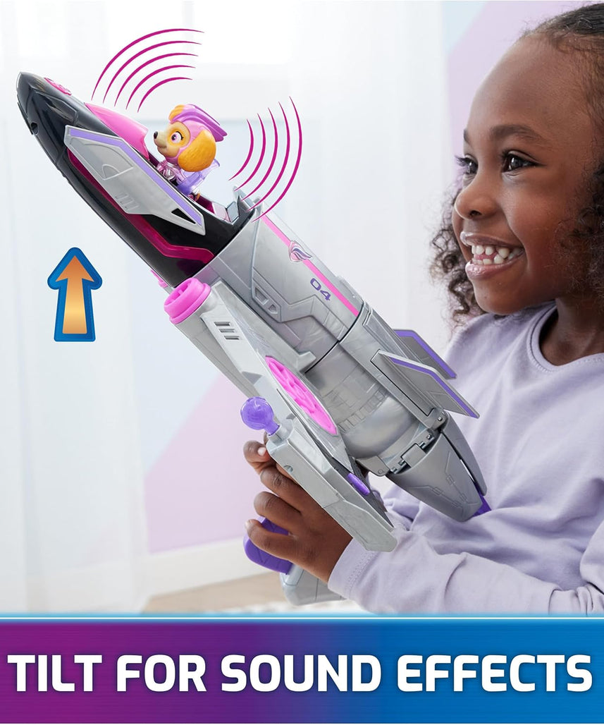 Paw Patrol Mighty Movie Skye Rescue Jet, Transforming Jet with Lights and Sounds, Action Figure, Projectile Launchers, Deluxe Kids Toy 3+