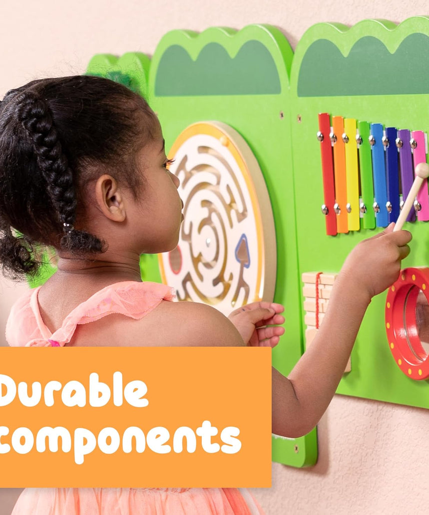 لوحة أنشطة التمساح الكبيرة من فيجا، لعبة حائط خشبية مونتيسوري 5 في 1، لوحة تعلم حسية لتنمية المهارات العقلية والحركية، لعبة تعليمية صديقة للبيئة، للأولاد والبنات من عمر 18 شهرًا فما فوق
