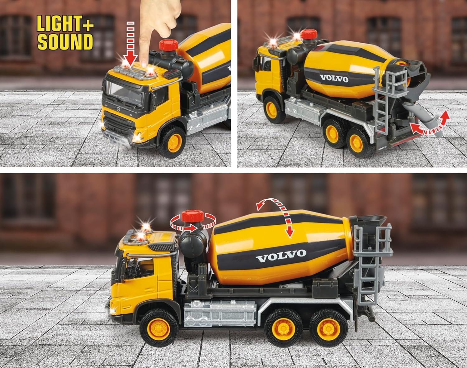Majorette Grand Series – Volvo FMX Concrete Mixer Die-Cast Construction Vehicle with Lights, Sound Effects, Rotating Drum, Fold-Out Shoot, and Metal Cabin, One Size