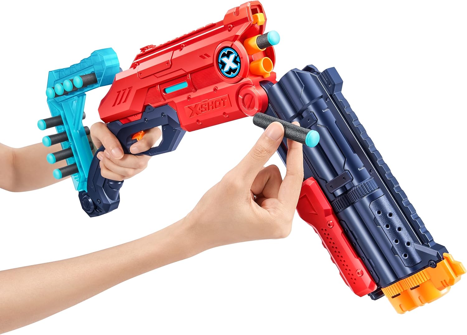 مسدس سهام XSHOT Excel Vigilante أحمر من الفوم، مزود بمضخة مزدوجة الماسورة، سريع الإطلاق، يتضمن 24 سهمًا و4 أهداف، بمخزون قابل للتعديل، مدى طويل 90 قدمًا، لعبة قتال للأطفال والمراهقين والبالغين