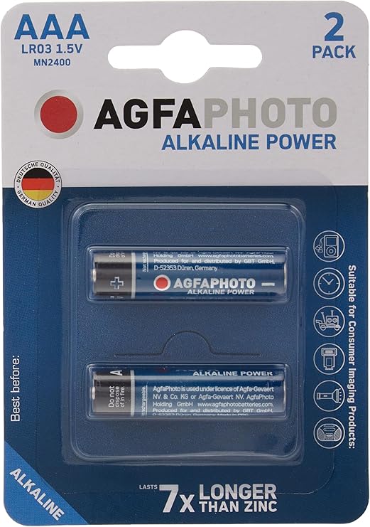 AGFAPHOTO Alkaline Long Lasting Power LR03 AAA Pack of 2 Batteries