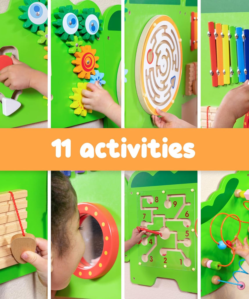 لوحة أنشطة التمساح الكبيرة من فيجا، لعبة حائط خشبية مونتيسوري 5 في 1، لوحة تعلم حسية لتنمية المهارات العقلية والحركية، لعبة تعليمية صديقة للبيئة، للأولاد والبنات من عمر 18 شهرًا فما فوق