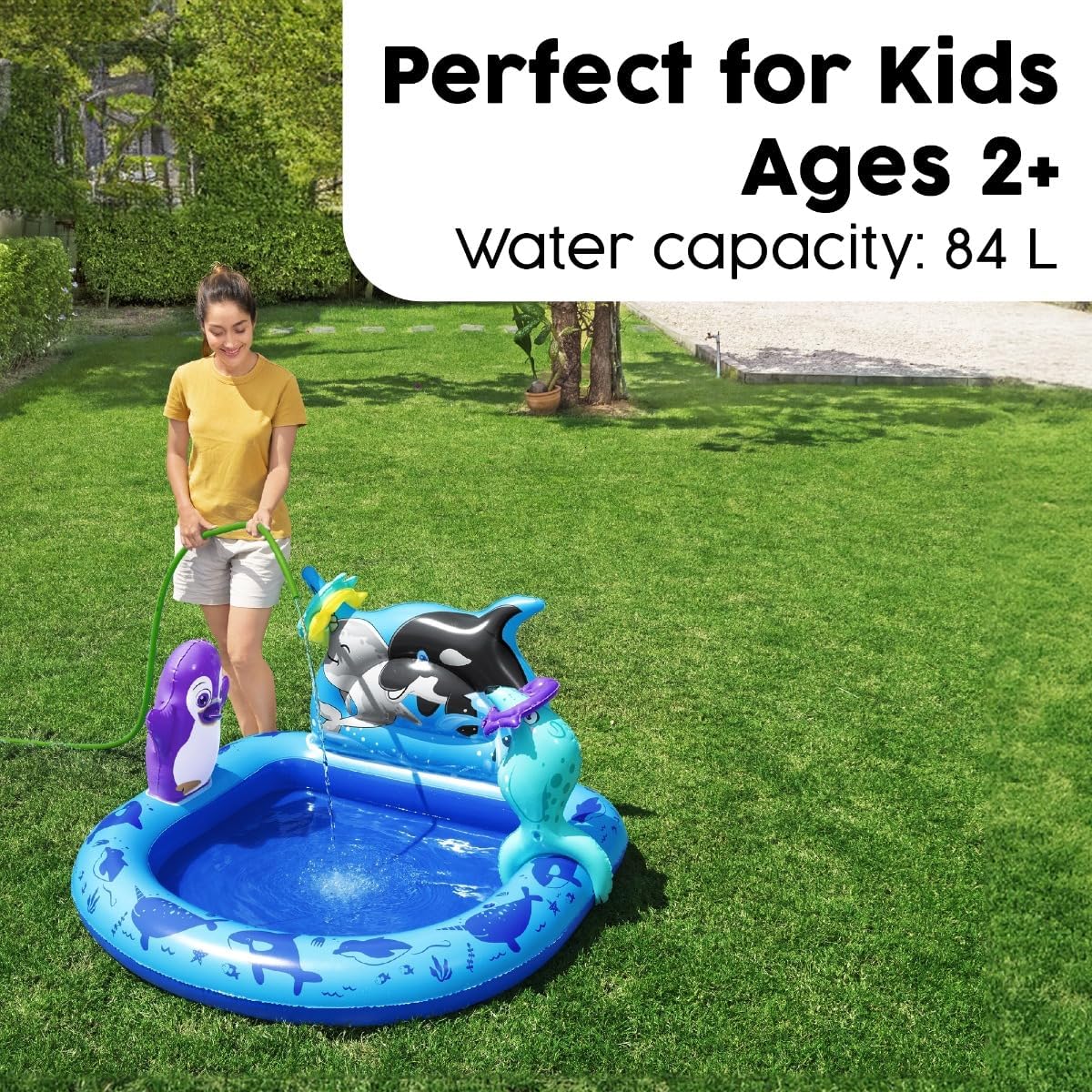 Bestway Playcenter Polar Pals 34X131X73cm, Outdoor & Indoor Relaxation & Play, Playful Arctic Theme, Inflatable Penguin & Foam Fish Toys, Easy-to-use