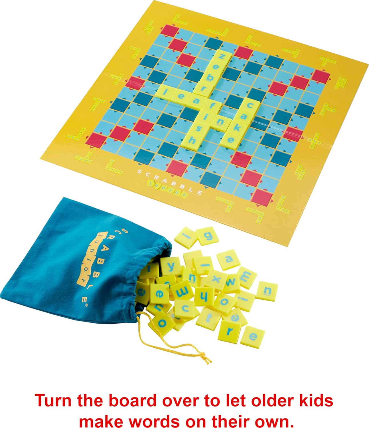 Scrabble Junior Kids Crossword Game With 2-Games-In-1, 2-Sided Game Board For 2 To 4 Players Ages 6 To 10 Years Old