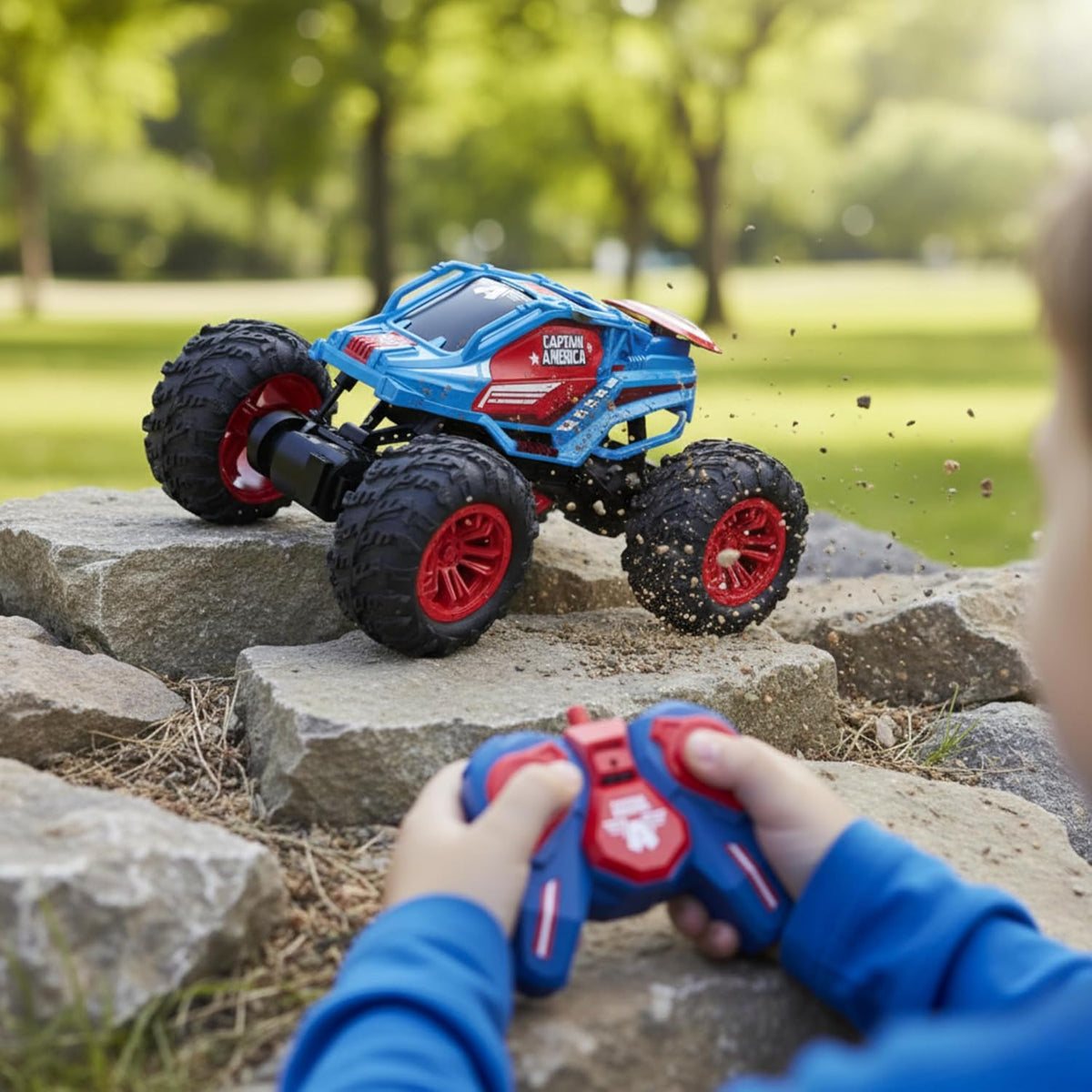 Marvel Captain America RC Monster Truck for Kids, All-Terrain Remote Control Car, 2.4GHz Off-Road Vehicle, Climbs Obstacles, High-Speed Speedster Toy for Boys & Girls, Age 3+
