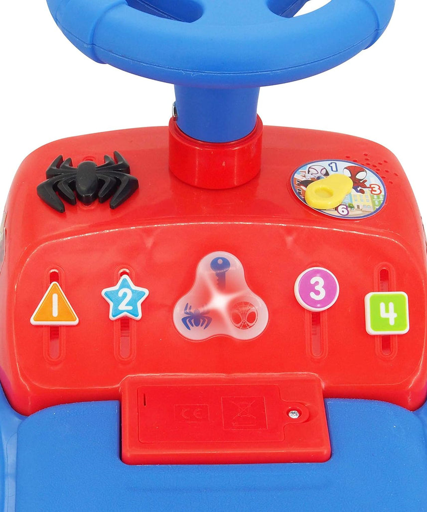 سيارة ركوب سبايدي تيم من كيديلاند، سيارة أنشطة للأطفال الصغار، أضواء وامضة، لوحة تحكم تفاعلية، لعبة سبايدرمان من مارفل، سيارة ركوب كبيرة للأطفال