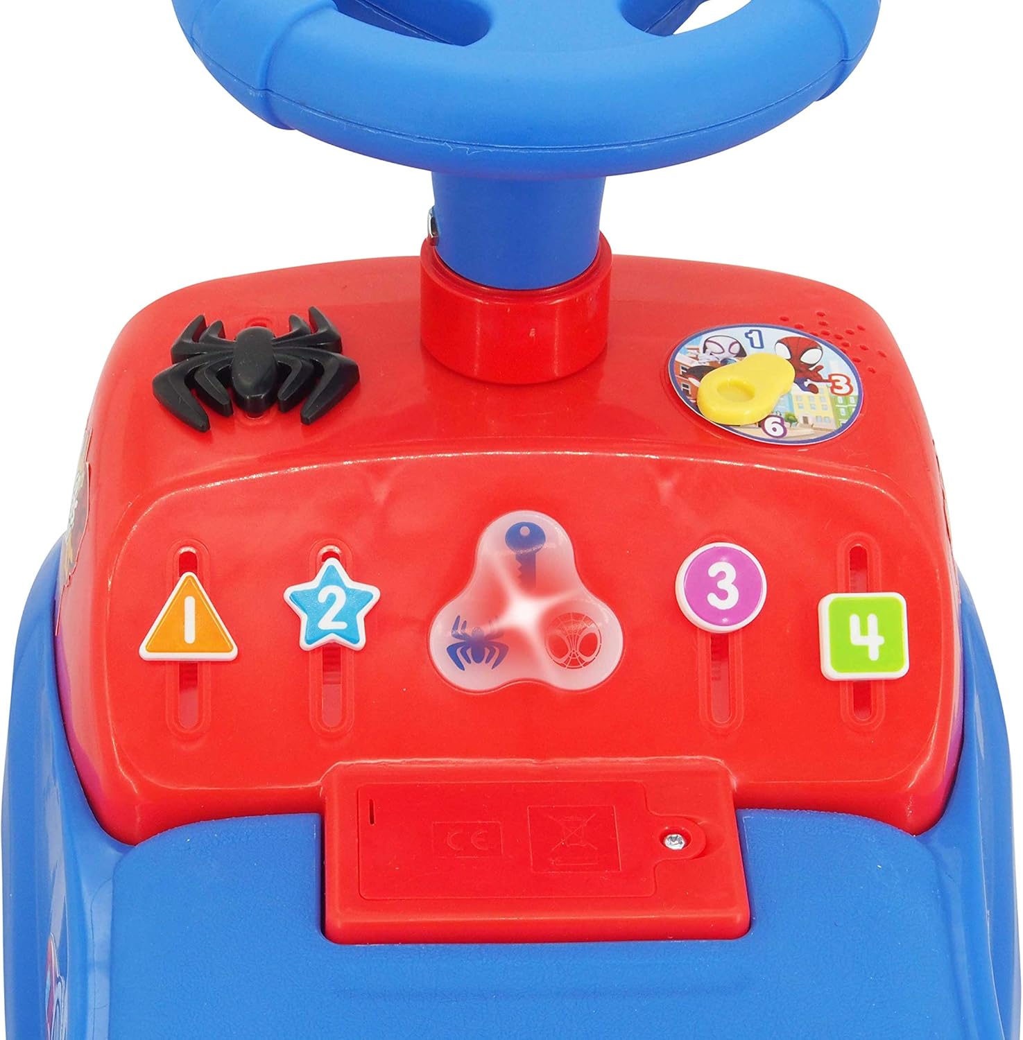 سيارة ركوب سبايدي تيم من كيديلاند، سيارة أنشطة للأطفال الصغار، أضواء وامضة، لوحة تحكم تفاعلية، لعبة سبايدرمان من مارفل، سيارة ركوب كبيرة للأطفال