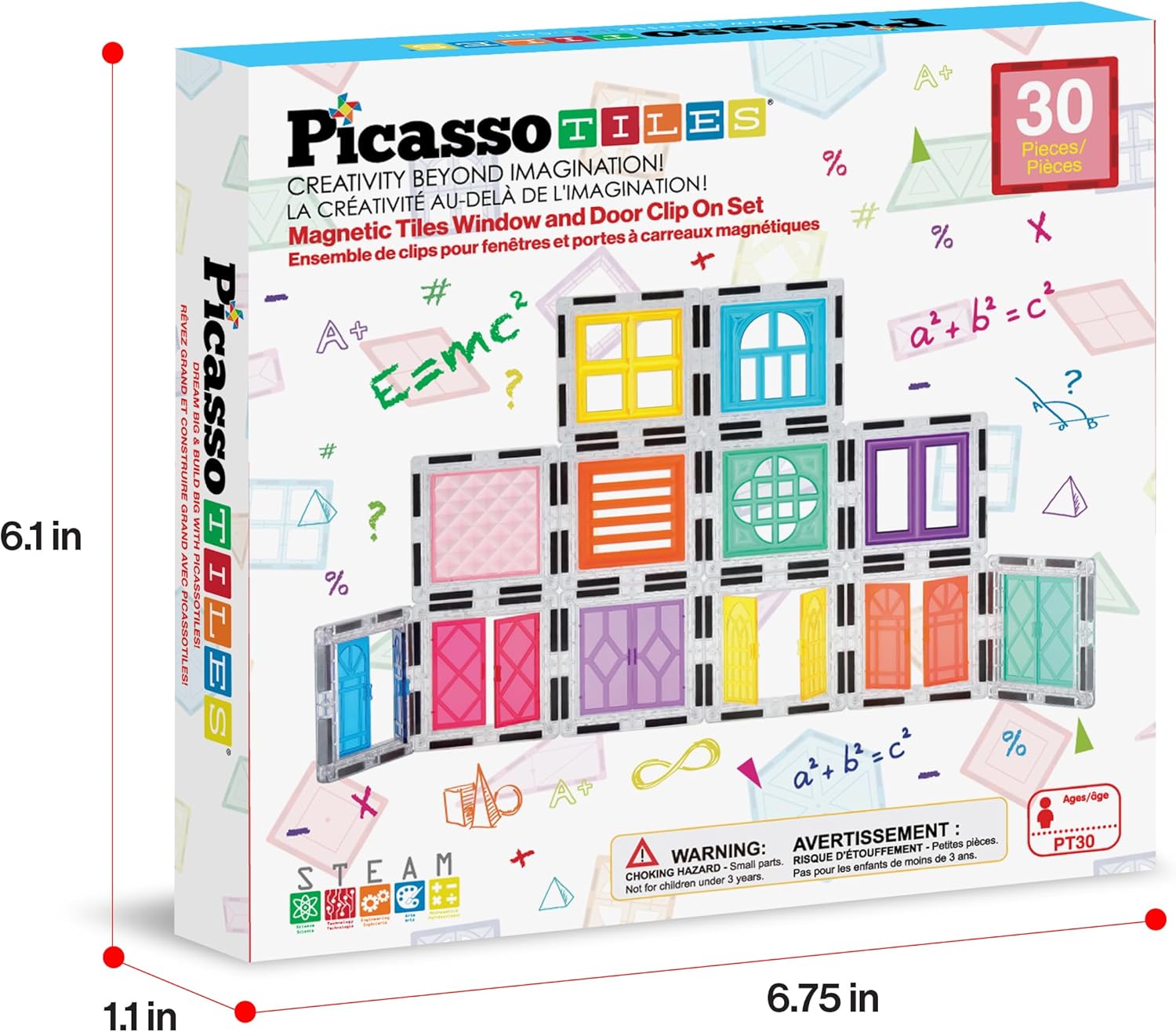 PicassoTiles 30 Piece Window and Door Clip On Magnetic Blocks Magnet Tiles Magnets Building Tile Construction Toy Set STEM Education Toys Learning Kit Stacking Block Playset Boys & Girls Age 3+ PT30