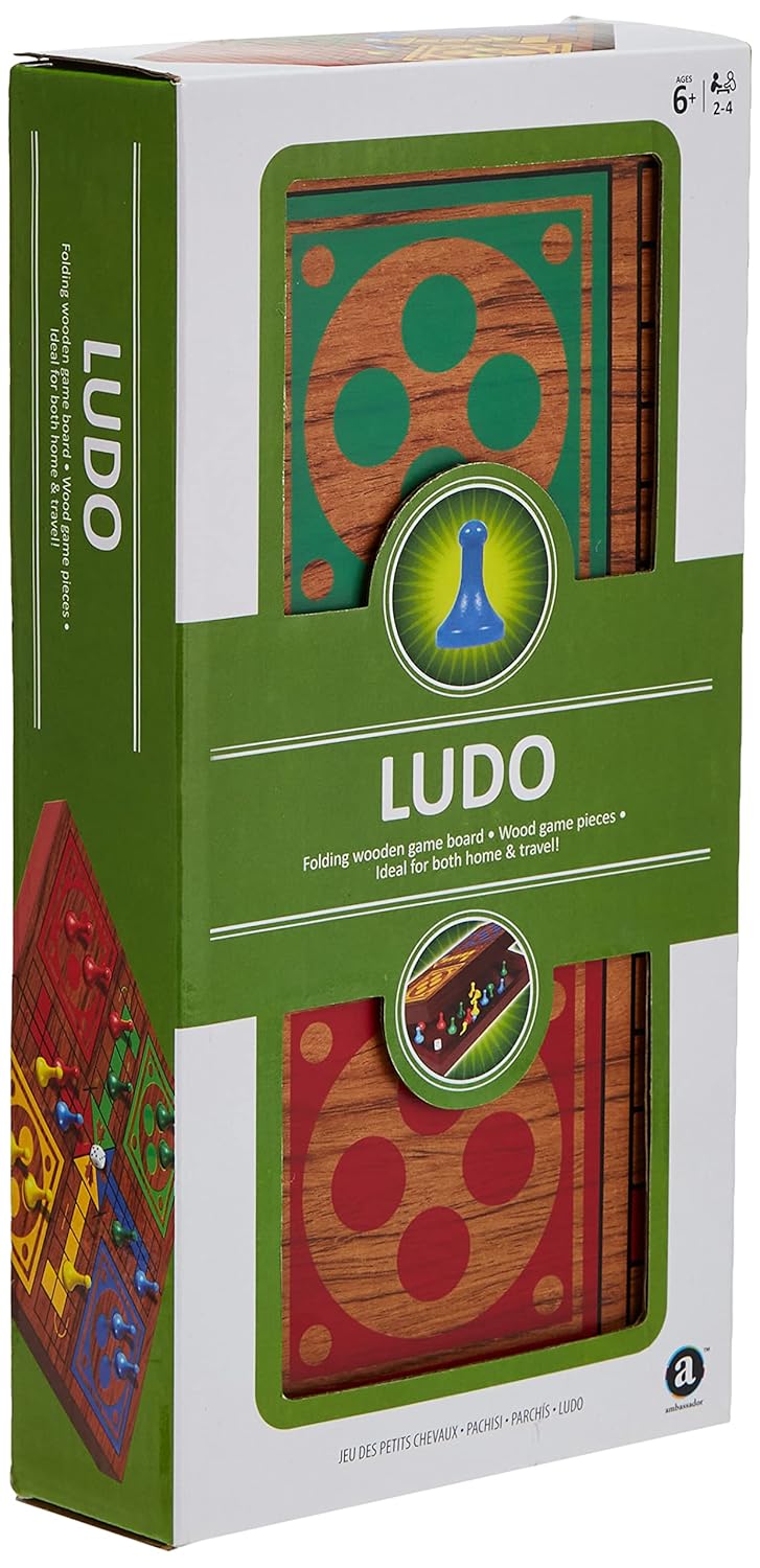 Ambassador Little Wooden Horses Board Game, 16 Colored Playing Pieces, 1 Dice, Folding Wood Board with Magnetic Closure, 29.5cm x 29.5cm, Kids 6 Years+