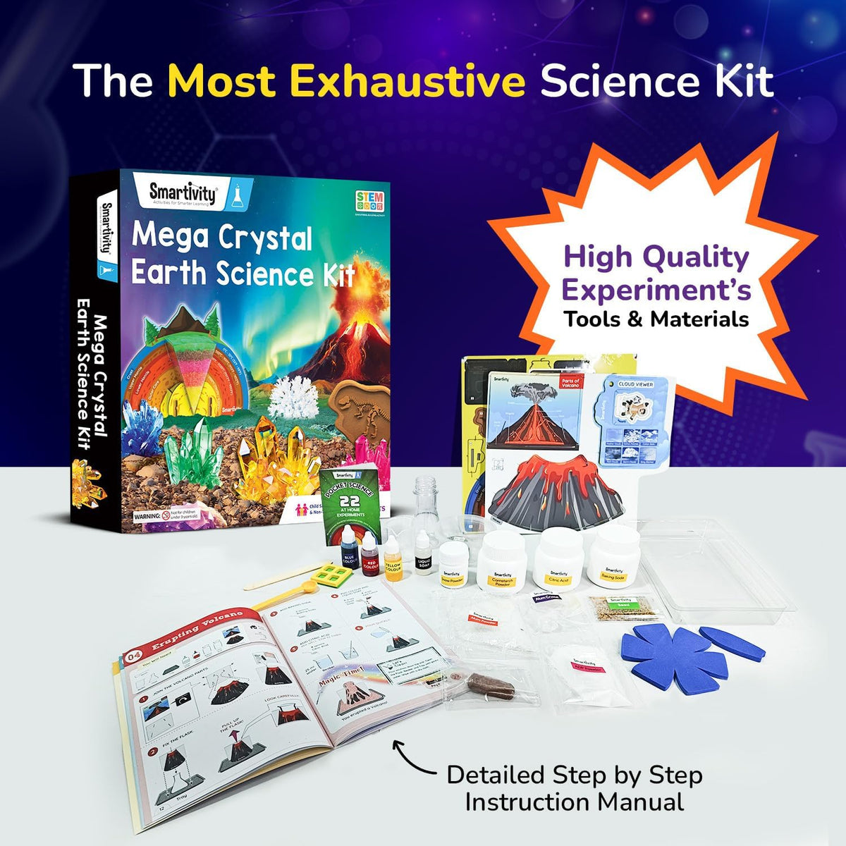 Smartivity Mega Crystal Earth Science Kit | Explore Earth, Crystal, and Fossilization Concepts | Birthday Gift for Boys & Girls I STEM Educational DIY Science Toys for Kids Ages 8,9,10,11,12,13,14