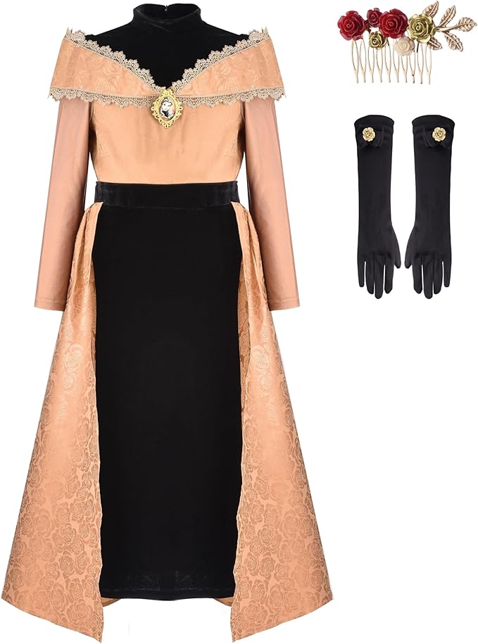 Party Centre - Disney Golden Princess Belle Prestige Dress Up Costume with Headpiece, Medium (7-8 Years)