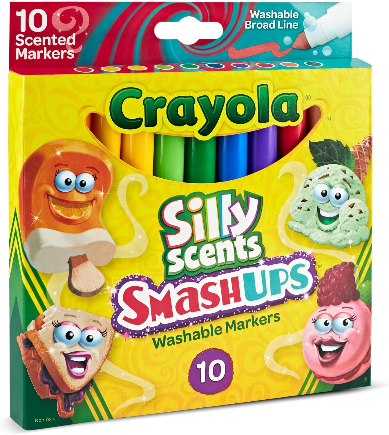 CRAYOLA 10 Ct Silly Scents Smash Ups, Broad Line Washable Markers