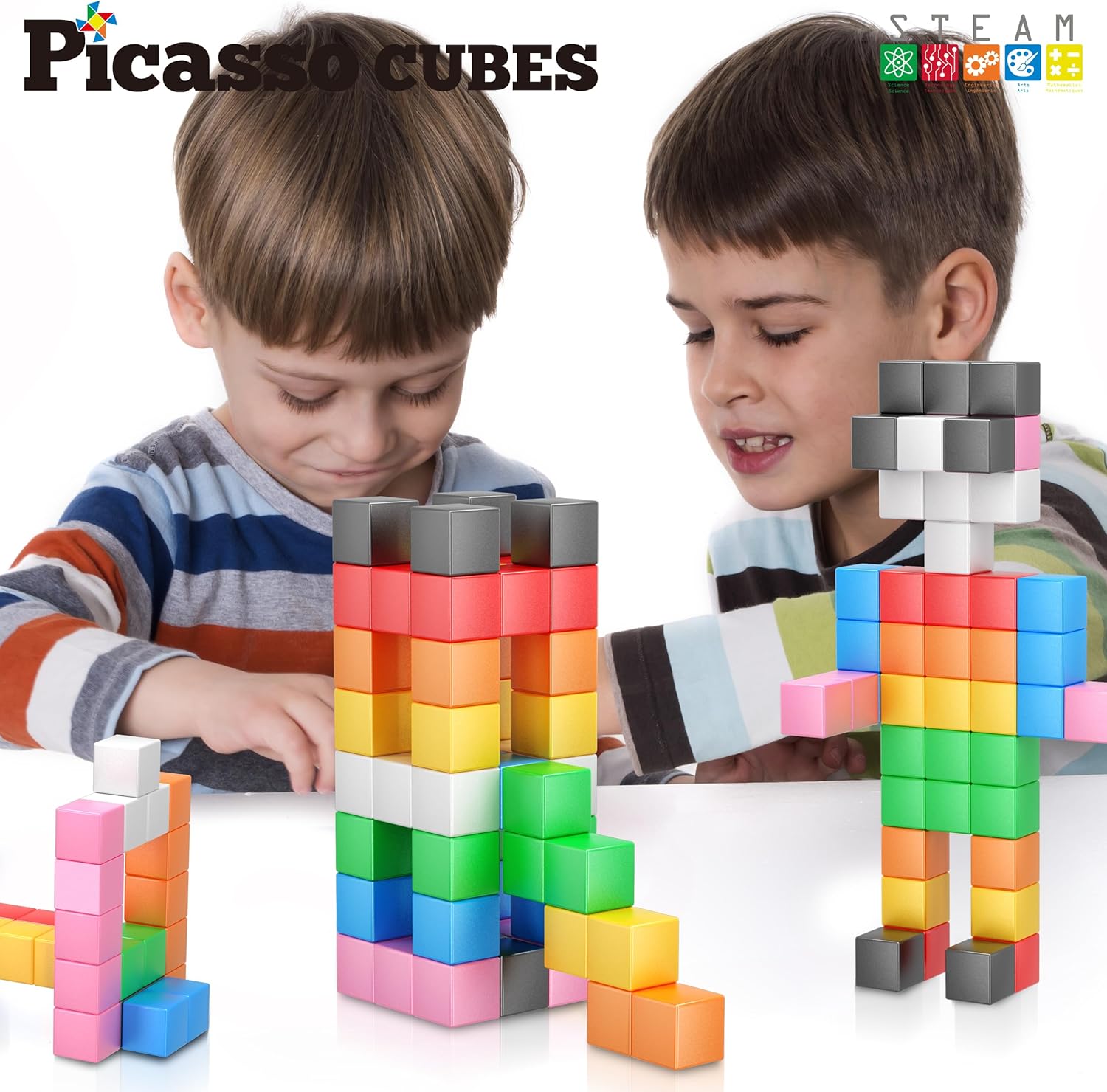 PicassoTiles Magnet Cube Building Blocks 54 Pieces 1.2" 3CM Magnetic Cubes Toy Construction Building Educational Sensory Toys with Idea Booklet for School & Preschool Kids Boys Girls Toddlers PMC301