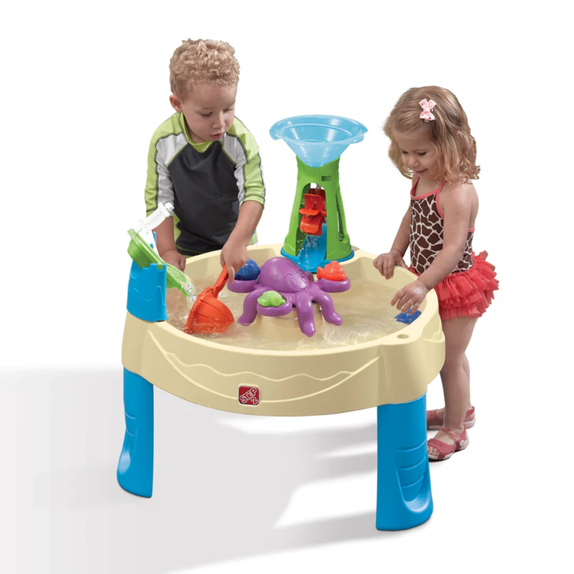 طاولة الماء Wild Whirlpool من Step2، طاولة ماء للعب داخلية وخارجية مع ملحقات مكونة من 10 قطع تتضمن قاربًا وكائنات بحرية ومركز ألعاب وأنشطة STEM، مناسبة للأولاد والبنات من عمر سنة فما فوق