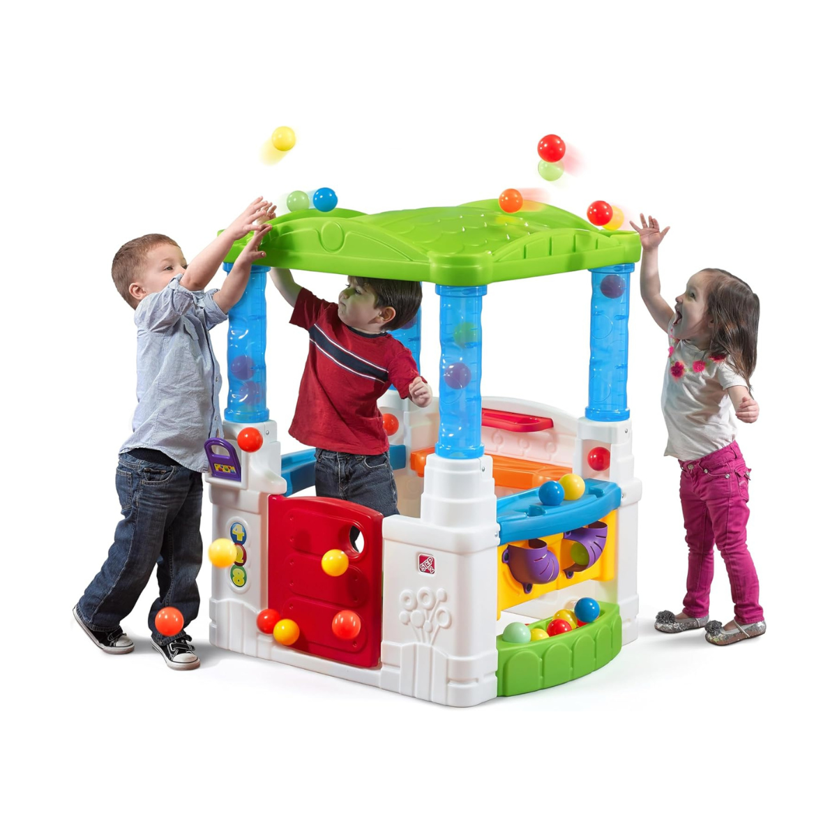 Step2 WonderBall Fun House Playhouse 853900, Kids Indoor & Outdoor Playhouse with Ball Maze, Flipper Game, Dutch Door & 20 Play Balls, Multi-Colour, Ages 18M+
