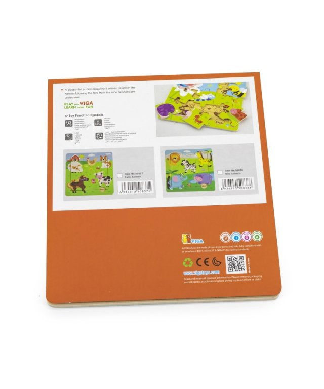 لعبة أحجية الصور المقطوعة من فيجا وايلد أنيملز، مكونة من 9 قطع، لعبة مونتيسوري الخشبية، تُنمّي المهارات الحسية والإدراكية والحركية الدقيقة، لعبة تعليمية للأطفال غير سامة وصديقة للبيئة، مناسبة للأولاد والبنات من عمر 18 شهرًا فما فوق