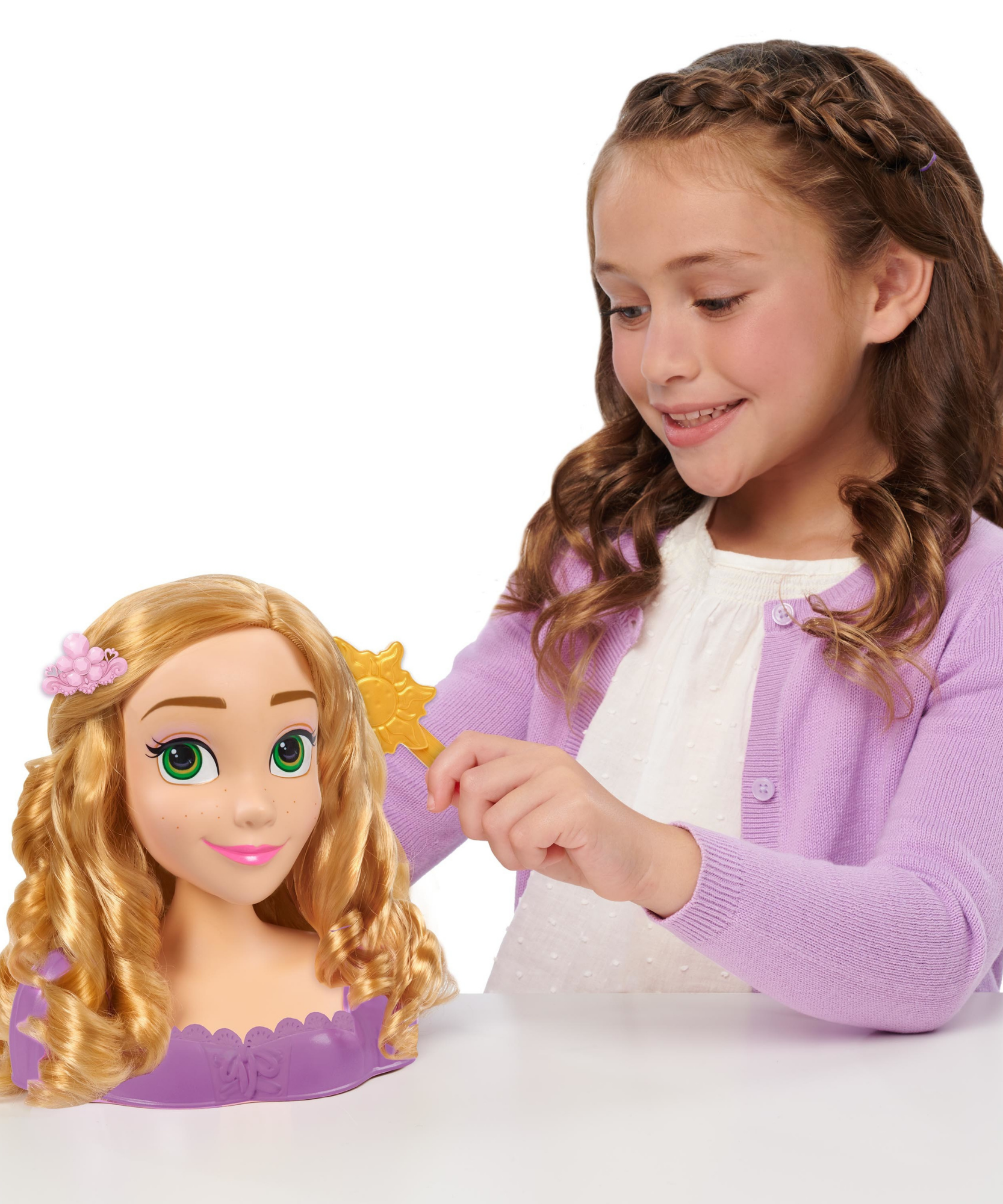 مجموعة لعب تظاهرية بشعر أشقر بطول 8 بوصات، مكونة من 7 قطع من رأس تصفيف الشعر المتشابك مع ملحقات رابونزل من ديزني برنسيس، لعبة لعب أدوار مرخصة رسميًا للأطفال من سن 3 سنوات فما فوق من جاست بلاي