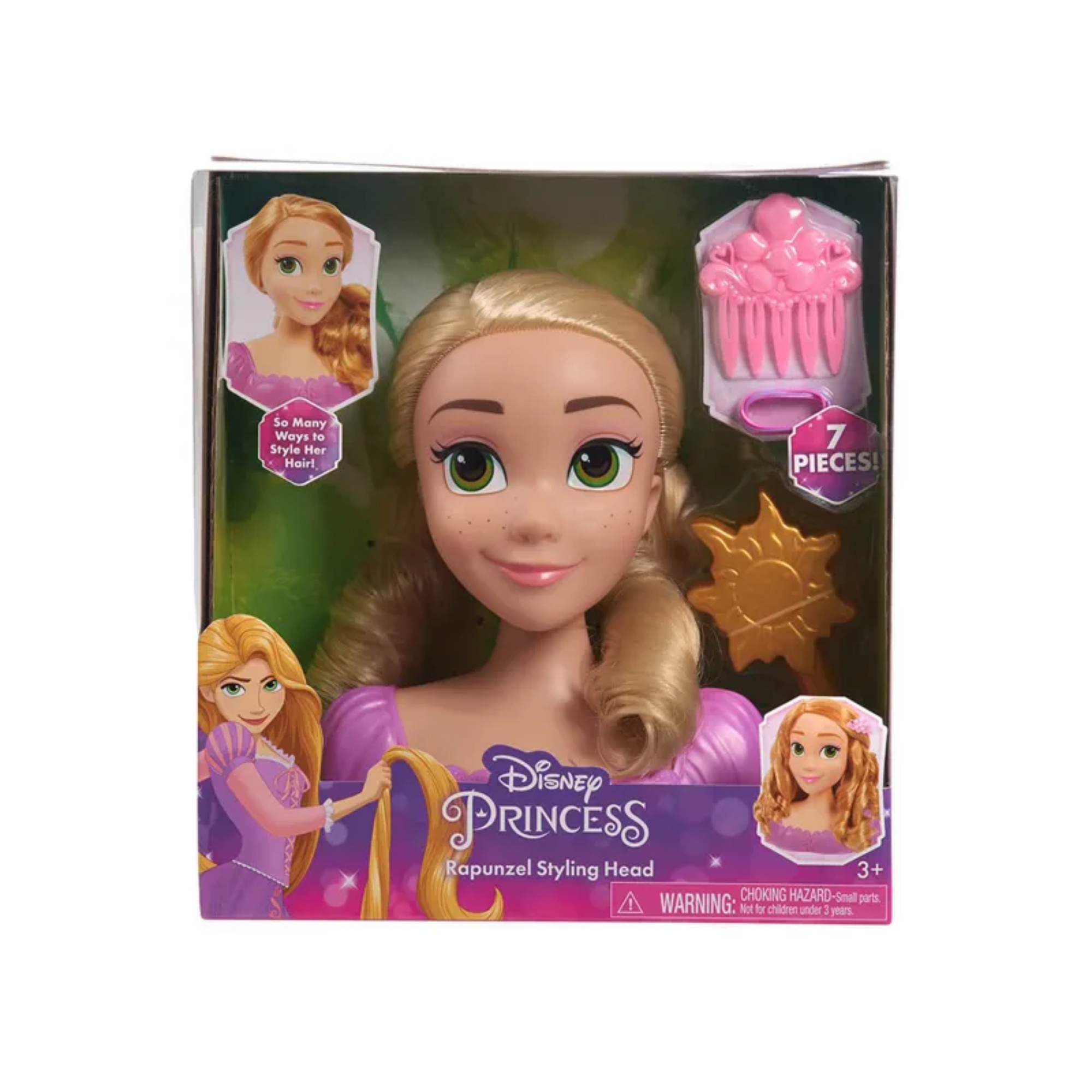 مجموعة لعب تظاهرية بشعر أشقر بطول 8 بوصات، مكونة من 7 قطع من رأس تصفيف الشعر المتشابك مع ملحقات رابونزل من ديزني برنسيس، لعبة لعب أدوار مرخصة رسميًا للأطفال من سن 3 سنوات فما فوق من جاست بلاي