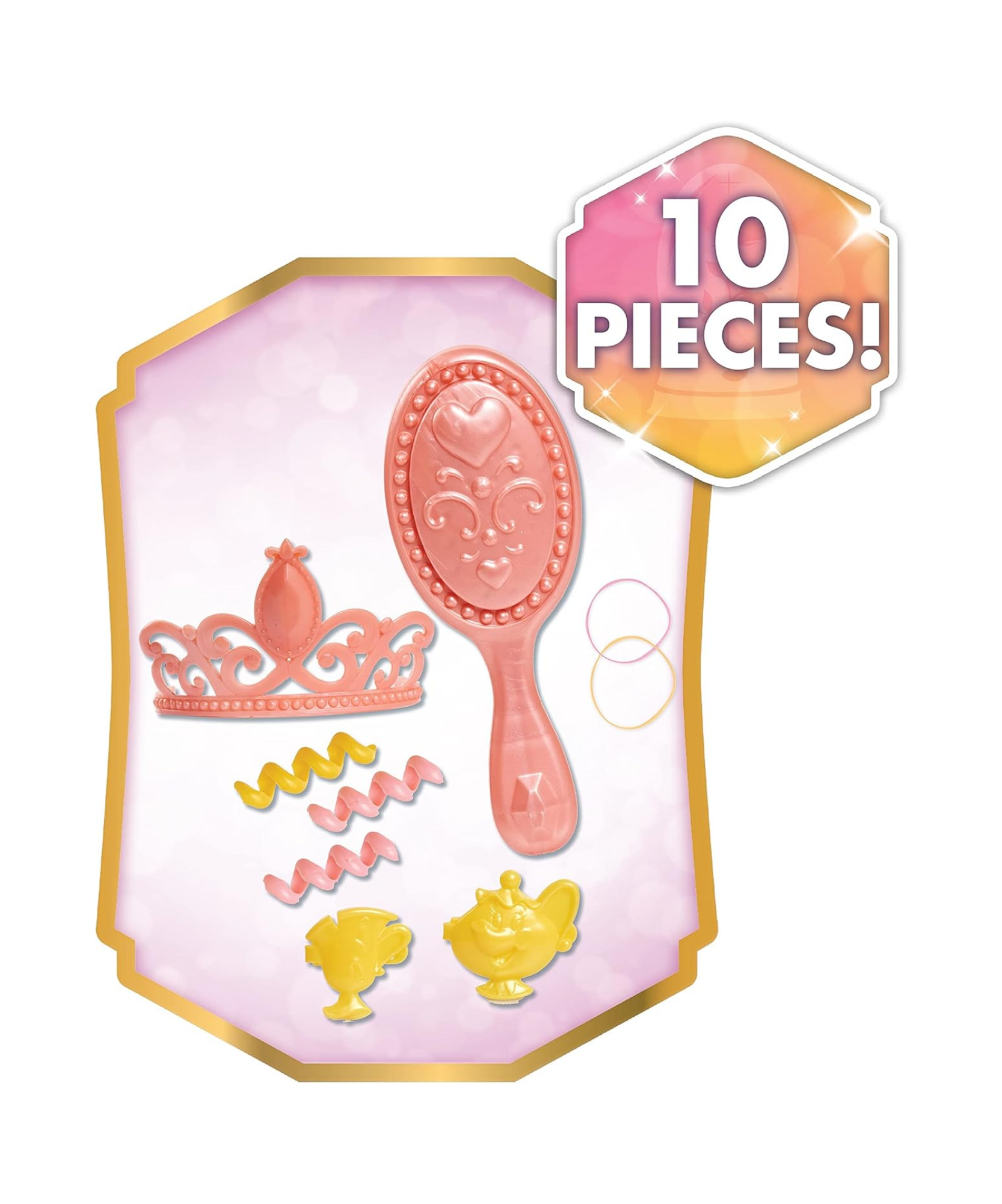 مجموعة لعب تظاهرية مكونة من 10 قطع من رأس تصفيف الشعر الجميلة والوحش من ديزني برينسيس مع ملحقات تتميز بشخصية بيل، شعر بني بطول 8 بوصات، لعبة لعب أدوار مرخصة رسميًا للأطفال من سن 3 سنوات فما فوق من جاست بلاي