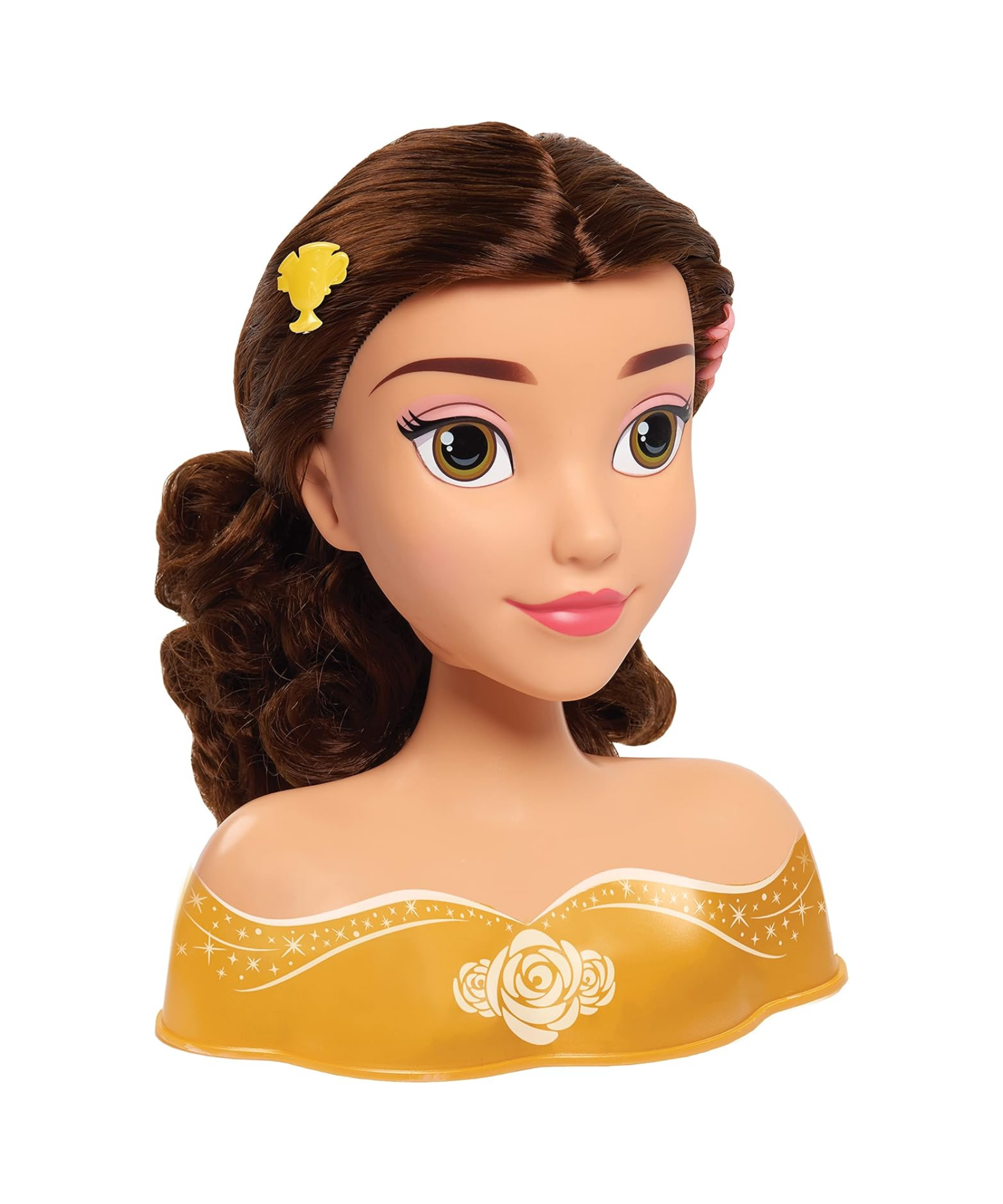 مجموعة لعب تظاهرية مكونة من 10 قطع من رأس تصفيف الشعر الجميلة والوحش من ديزني برينسيس مع ملحقات تتميز بشخصية بيل، شعر بني بطول 8 بوصات، لعبة لعب أدوار مرخصة رسميًا للأطفال من سن 3 سنوات فما فوق من جاست بلاي