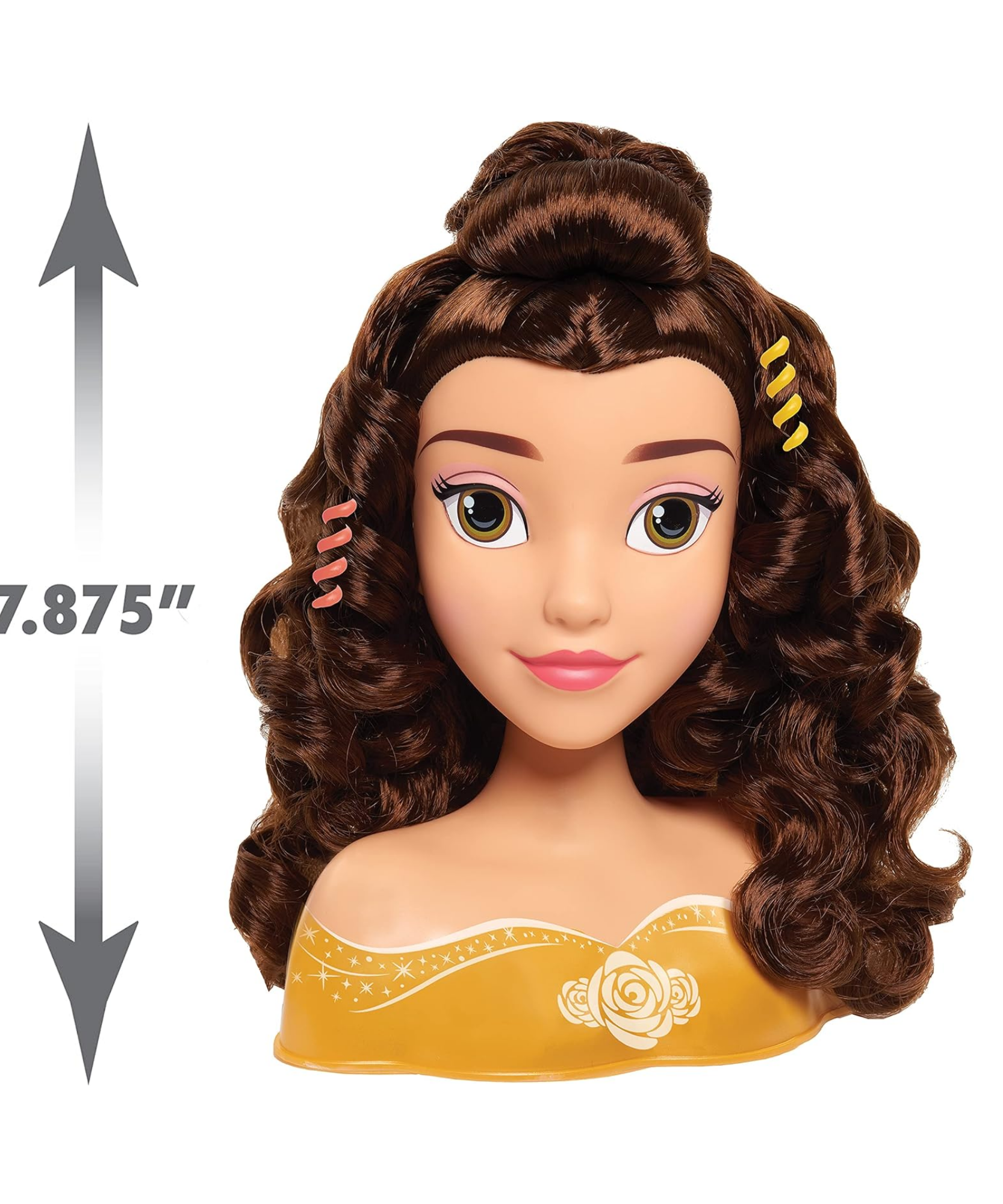 مجموعة لعب تظاهرية مكونة من 10 قطع من رأس تصفيف الشعر الجميلة والوحش من ديزني برينسيس مع ملحقات تتميز بشخصية بيل، شعر بني بطول 8 بوصات، لعبة لعب أدوار مرخصة رسميًا للأطفال من سن 3 سنوات فما فوق من جاست بلاي