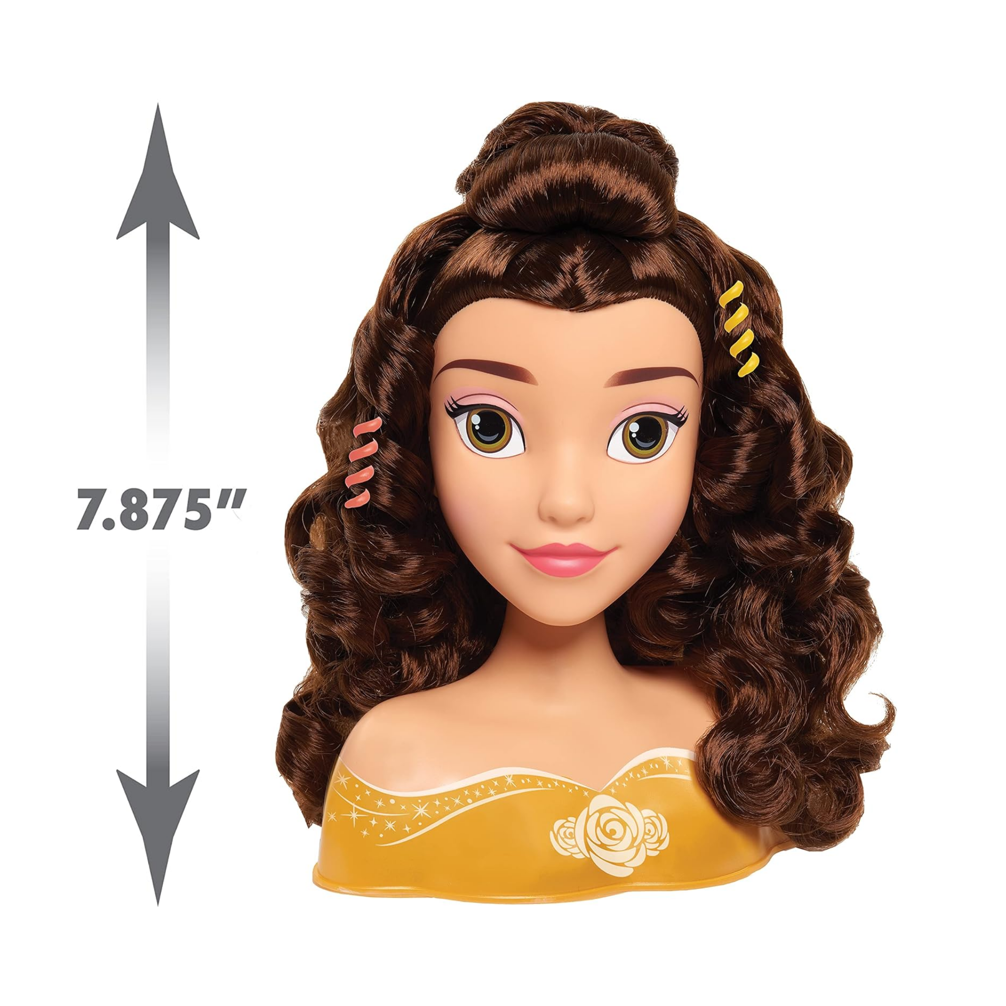 مجموعة لعب تظاهرية مكونة من 10 قطع من رأس تصفيف الشعر الجميلة والوحش من ديزني برينسيس مع ملحقات تتميز بشخصية بيل، شعر بني بطول 8 بوصات، لعبة لعب أدوار مرخصة رسميًا للأطفال من سن 3 سنوات فما فوق من جاست بلاي