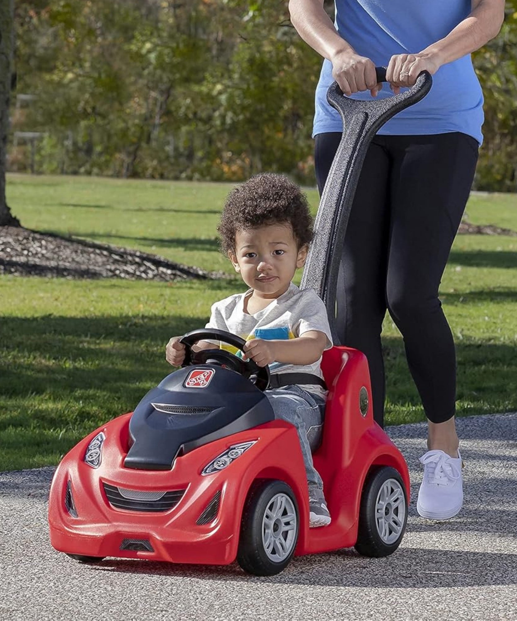 Step2 Buggy GT, Single Seater Kids Push Car, Easy to Store Ride On Toy with Seatbelt, Horn and Storage Trunk, Suitable for Children both Boys and Girls Aged 18m and Above, Red