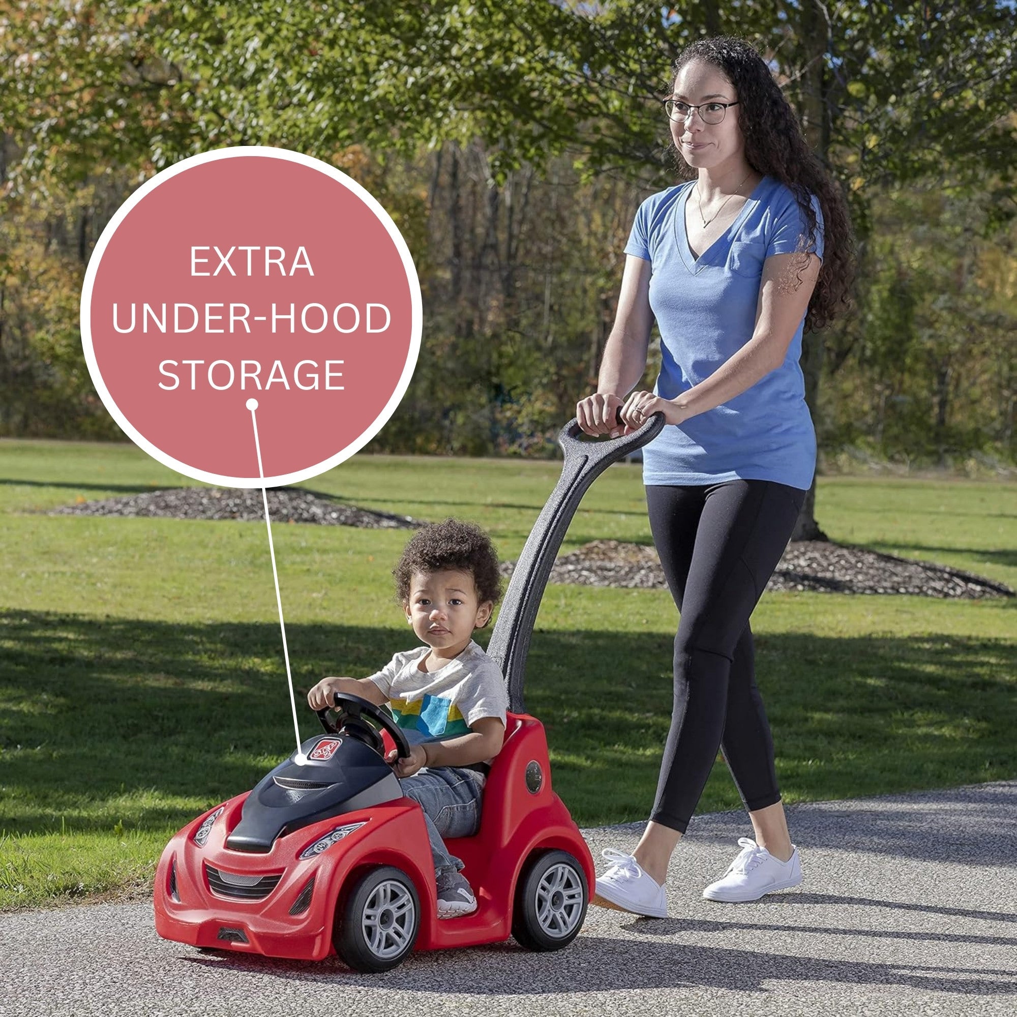 Step2 Buggy GT, Single Seater Kids Push Car, Easy to Store Ride On Toy with Seatbelt, Horn and Storage Trunk, Suitable for Children both Boys and Girls Aged 18m and Above, Red