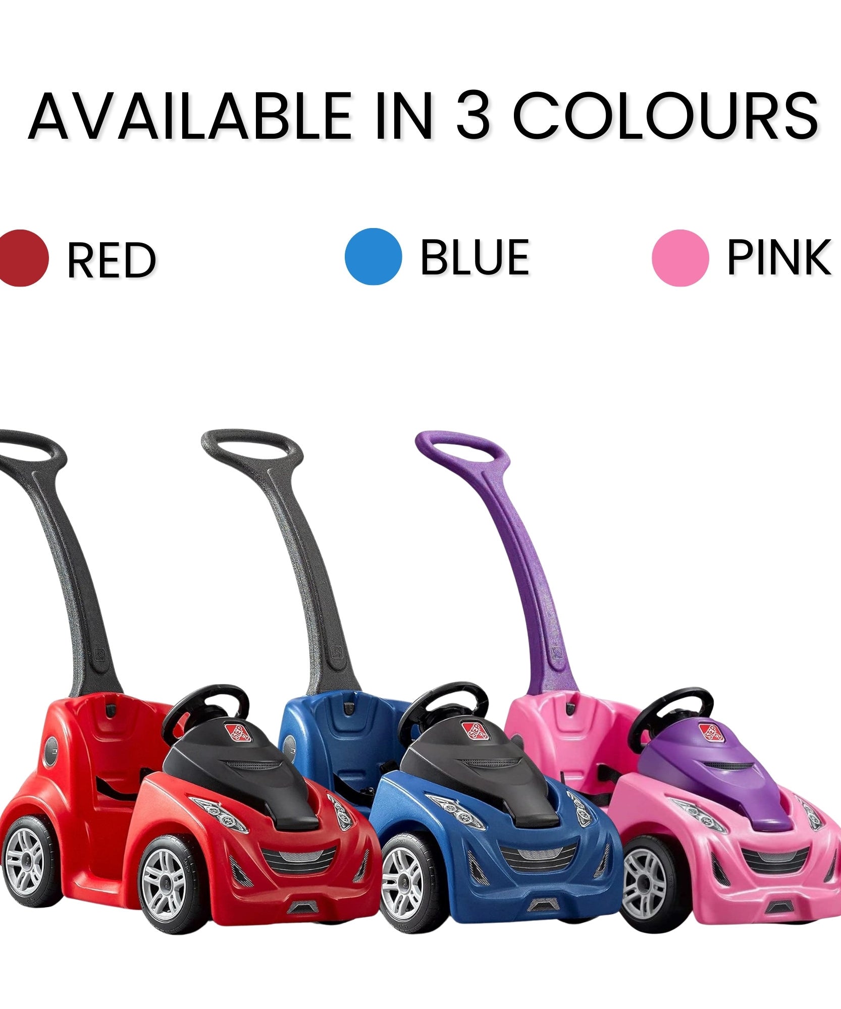 Step2 Buggy GT, Single Seater Kids Push Car, Easy to Store Ride On Toy with Seatbelt, Horn and Storage Trunk, Suitable for Children both Boys and Girls Aged 18m and Above, Red