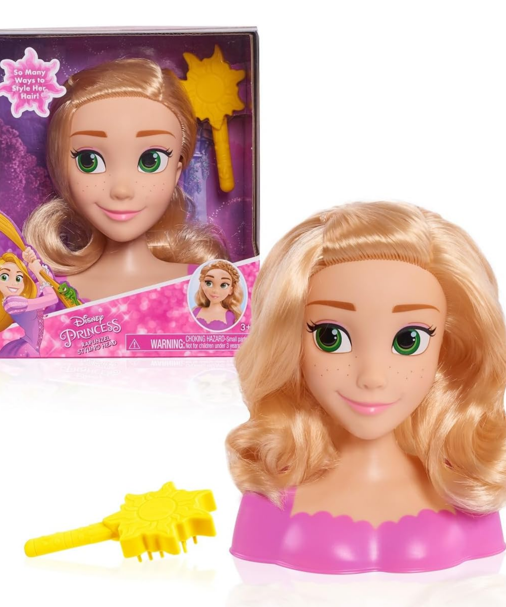 مجموعة لعب تظاهرية مكونة من قطعتين من رأس تصفيف الشعر المتشابك من ديزني برينسيس، تتميز بشعر أشقر بطول 5 بوصات، لعبة لعب أدوار مرخصة رسميًا للأطفال من سن 3 سنوات فما فوق من جاست بلاي