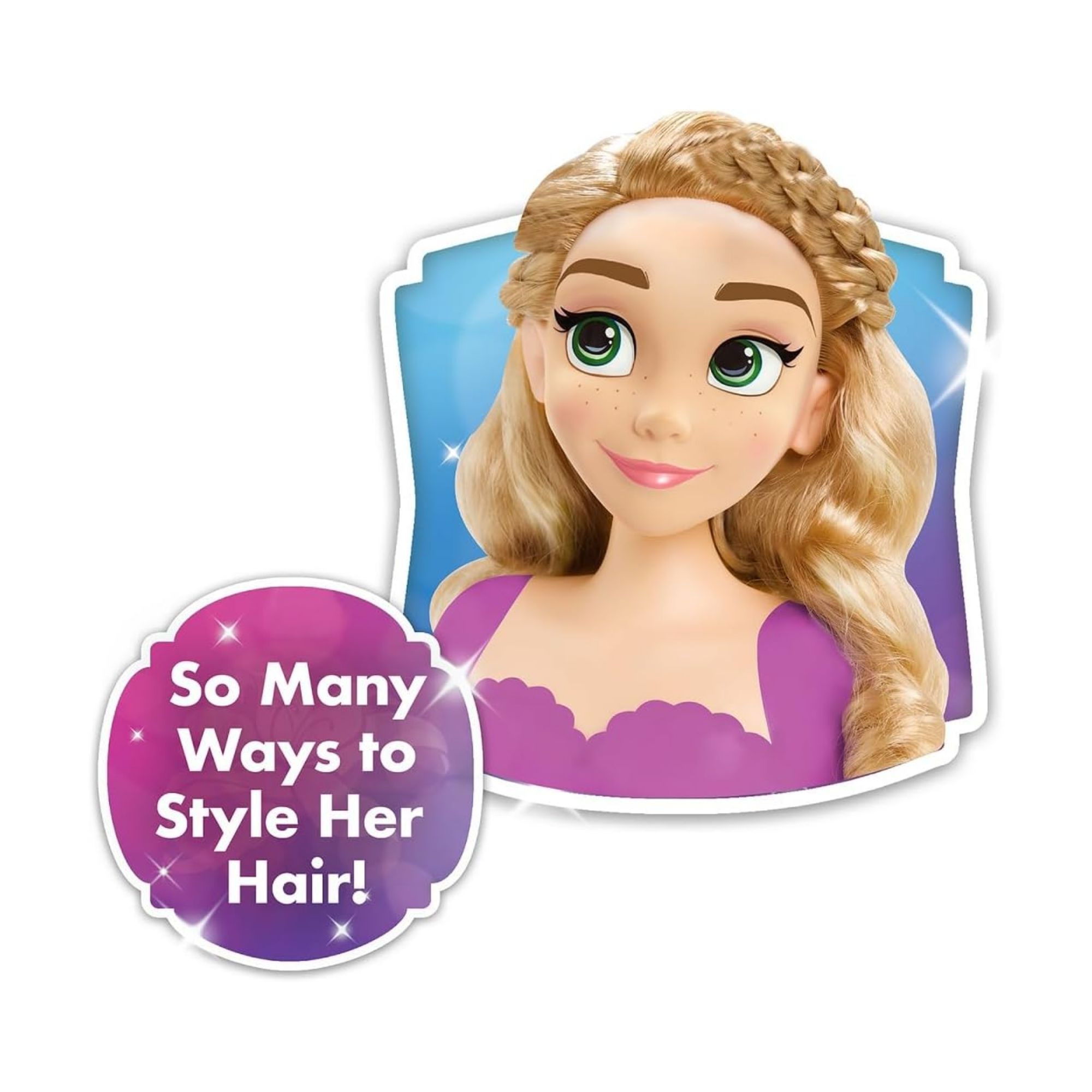 مجموعة لعب تظاهرية مكونة من قطعتين من رأس تصفيف الشعر المتشابك من ديزني برينسيس، تتميز بشعر أشقر بطول 5 بوصات، لعبة لعب أدوار مرخصة رسميًا للأطفال من سن 3 سنوات فما فوق من جاست بلاي