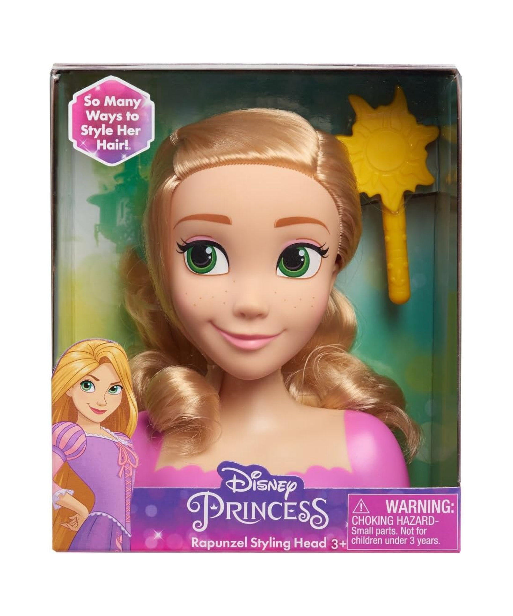 مجموعة لعب تظاهرية مكونة من قطعتين من رأس تصفيف الشعر المتشابك من ديزني برينسيس، تتميز بشعر أشقر بطول 5 بوصات، لعبة لعب أدوار مرخصة رسميًا للأطفال من سن 3 سنوات فما فوق من جاست بلاي