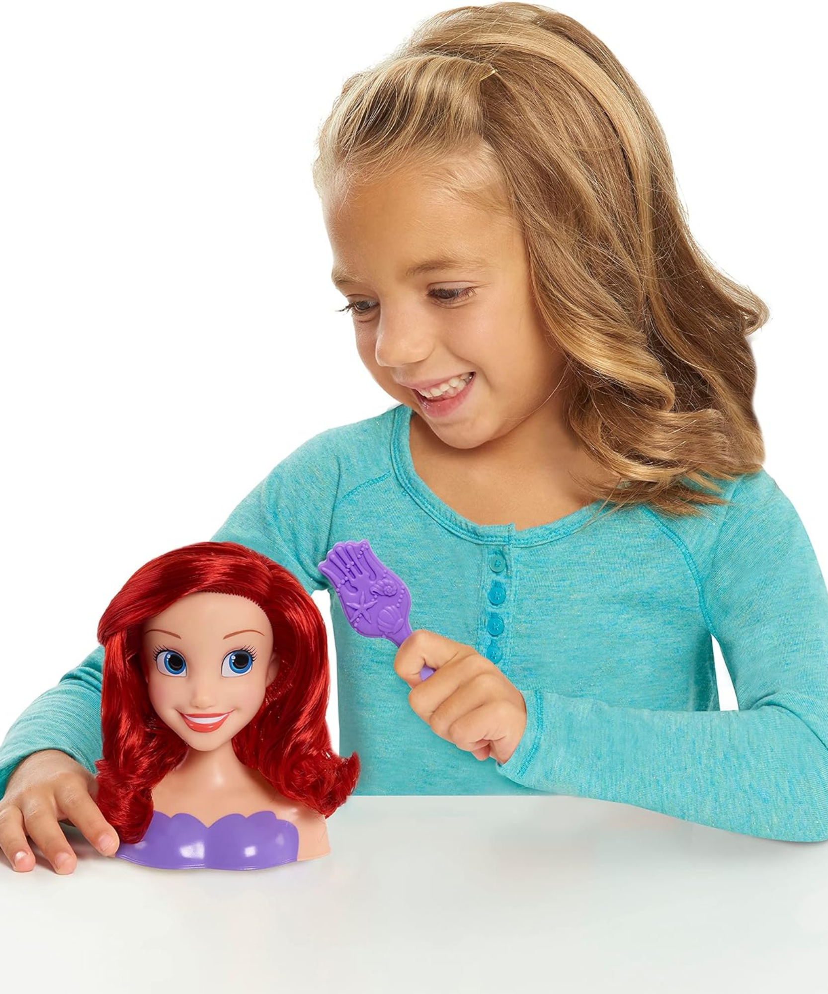 مجموعة لعب تظاهرية مكونة من قطعتين من رأس تصفيف الشعر حورية البحر الصغيرة من ديزني برينسيس، تتميز بأريل، وشعر أحمر بطول 5 بوصات، لعبة لعب أدوار مرخصة رسميًا للأطفال من سن 3 سنوات فما فوق من جاست بلاي