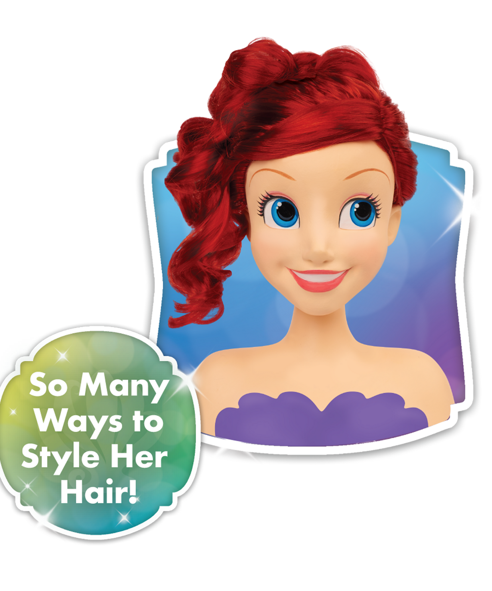 مجموعة لعب تظاهرية مكونة من قطعتين من رأس تصفيف الشعر حورية البحر الصغيرة من ديزني برينسيس، تتميز بأريل، وشعر أحمر بطول 5 بوصات، لعبة لعب أدوار مرخصة رسميًا للأطفال من سن 3 سنوات فما فوق من جاست بلاي