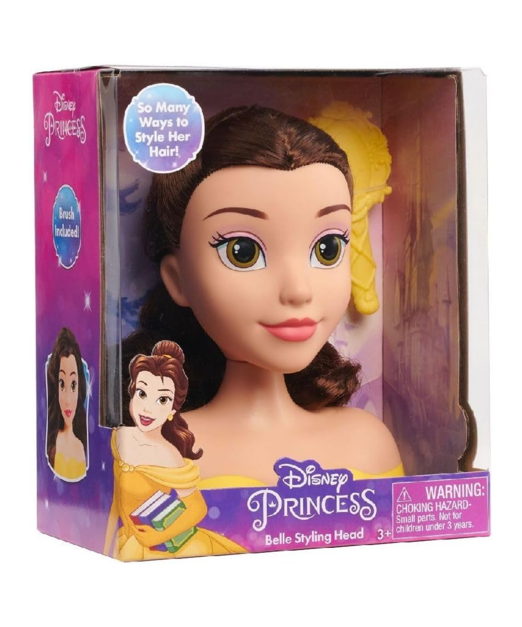 مجموعة لعب تظاهرية مكونة من قطعتين من رأس تصفيف الشعر الجميلة والوحش من ديزني برينسيس، تتميز بشخصية بيل، شعر بني بطول 5 بوصات، لعبة لعب أدوار مرخصة رسميًا للأطفال من سن 3 سنوات فما فوق من جاست بلاي