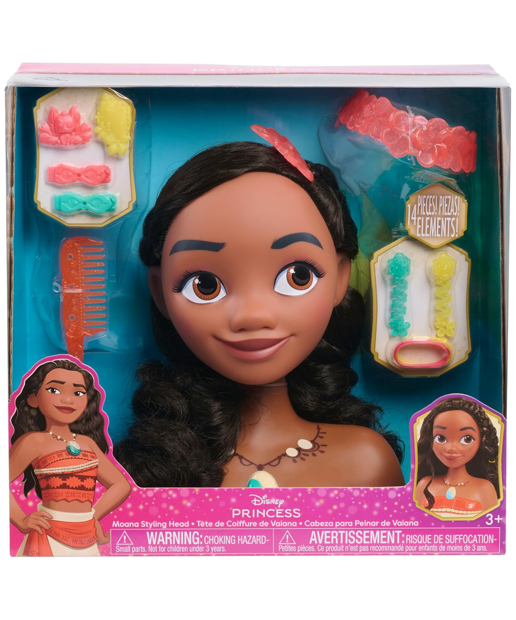 مجموعة لعب تظاهرية بشعر بني من ديزني برنسيس، مكونة من 14 قطعة مع ملحقات، تتميز بموانا، مقاس 8 بوصات، لعبة لعب أدوار مرخصة رسميًا للأطفال من سن 3 سنوات فما فوق من جاست بلاي